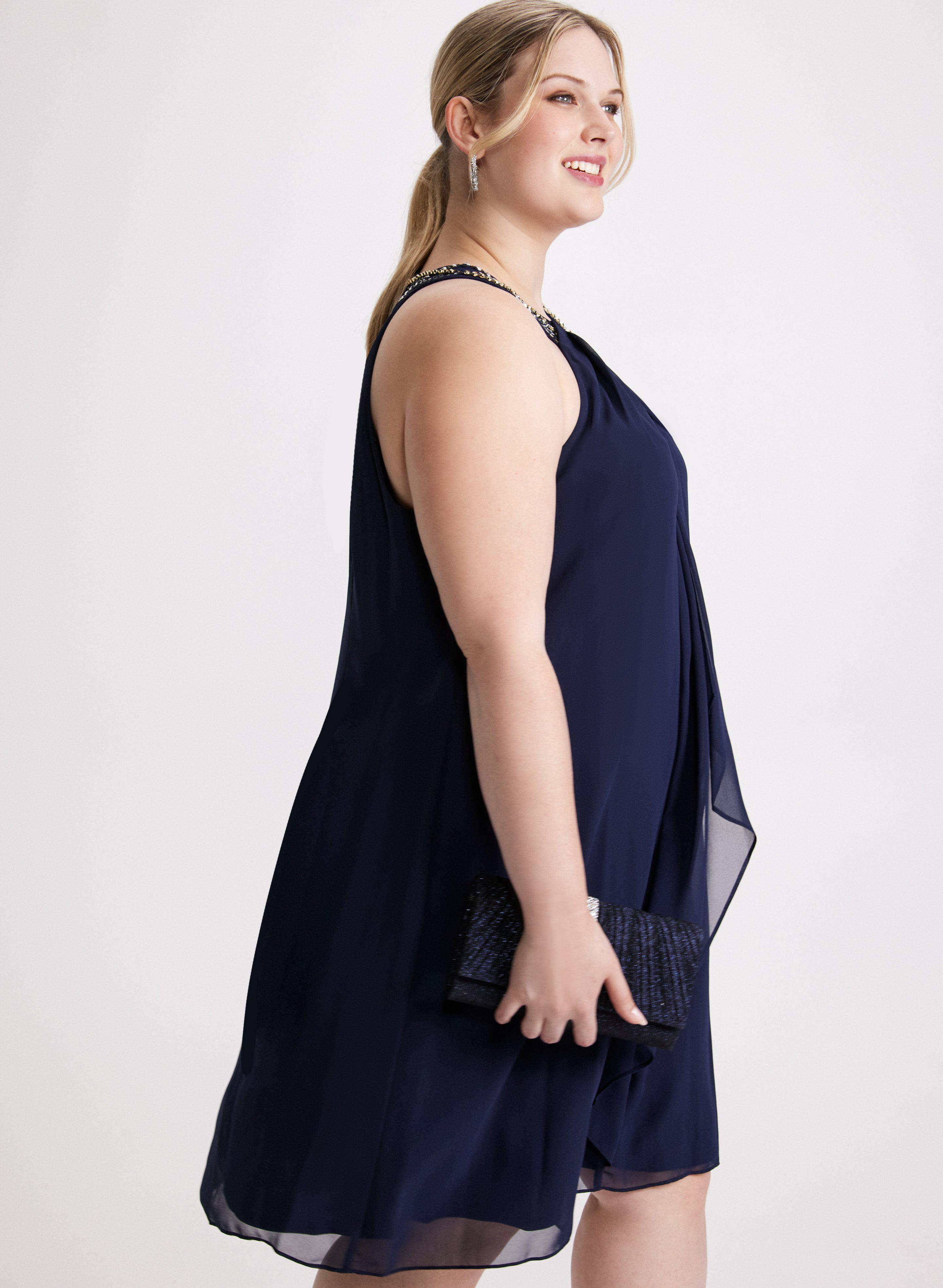 Beaded Flounce Front Dress