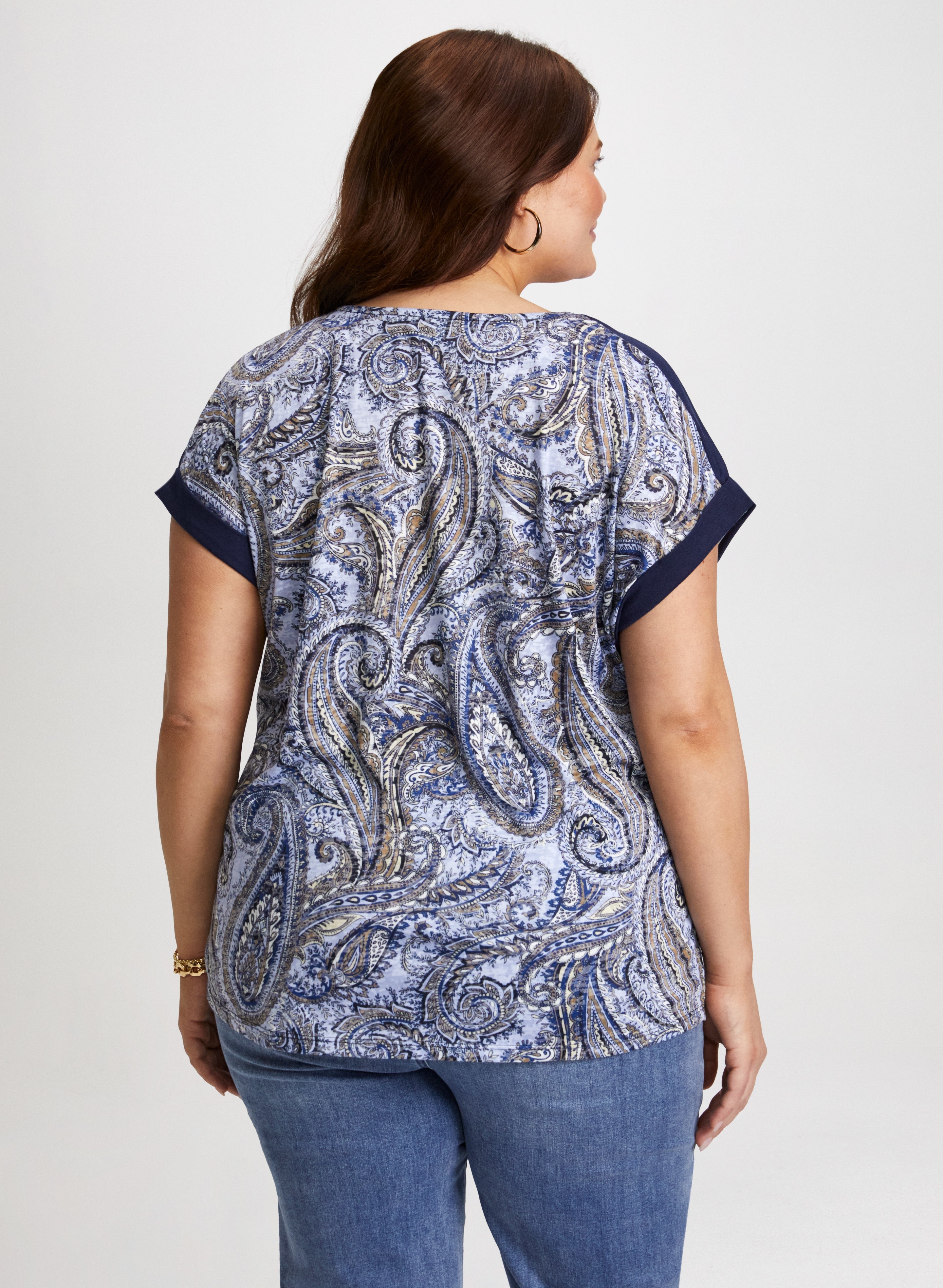 Cap Sleeve Paisley T-Shirt