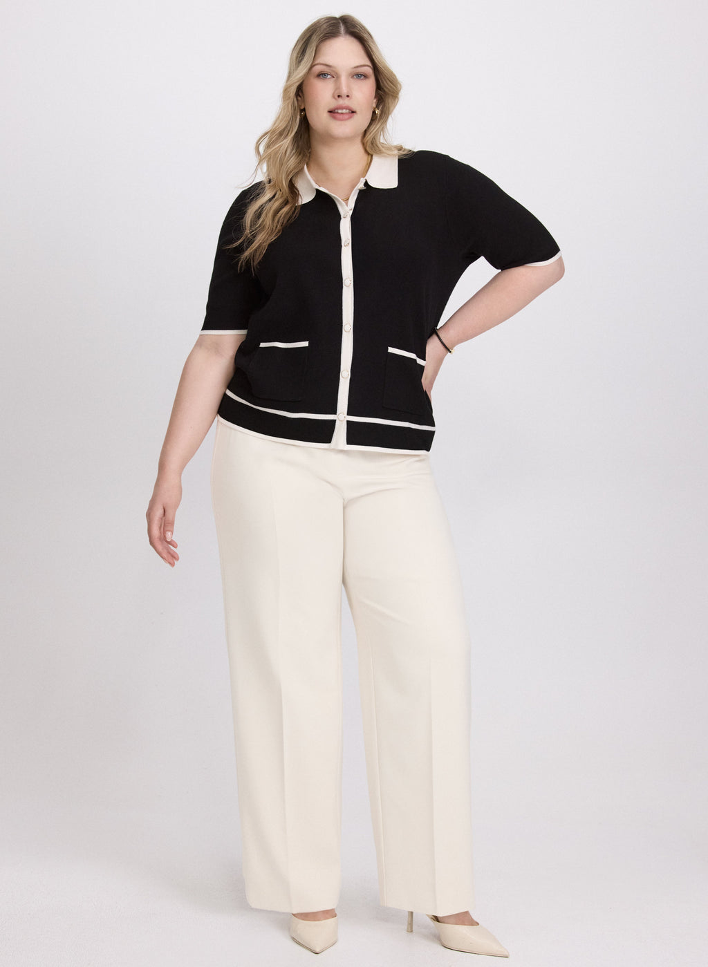 Contrast Knit Polo Top