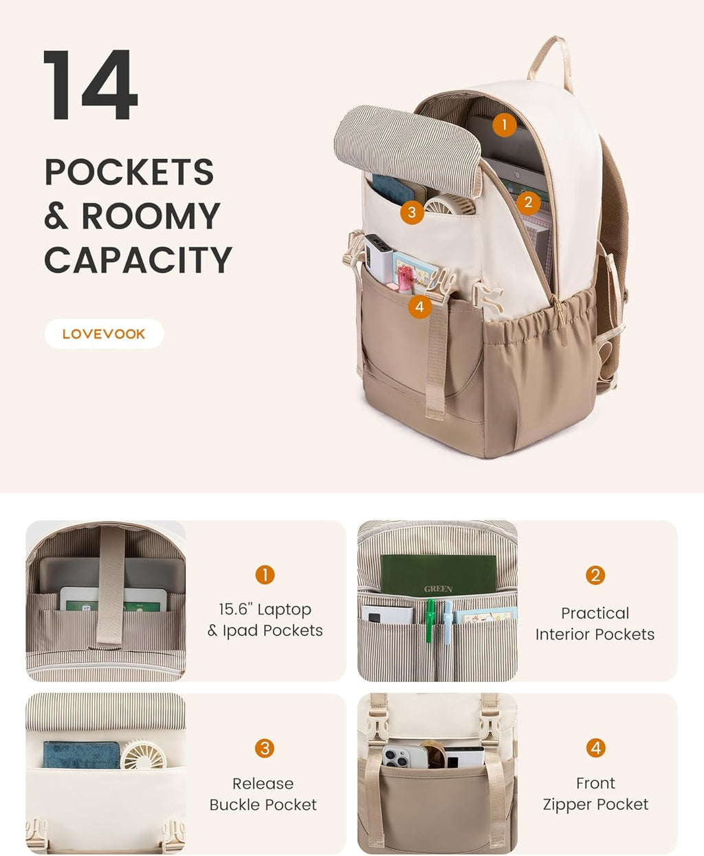 2Pcs Travel College Bookbag, 15.6, 5009