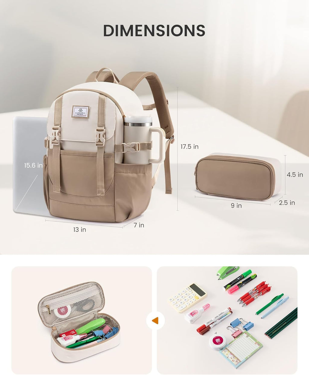 2Pcs Travel College Bookbag, 15.6, 5009