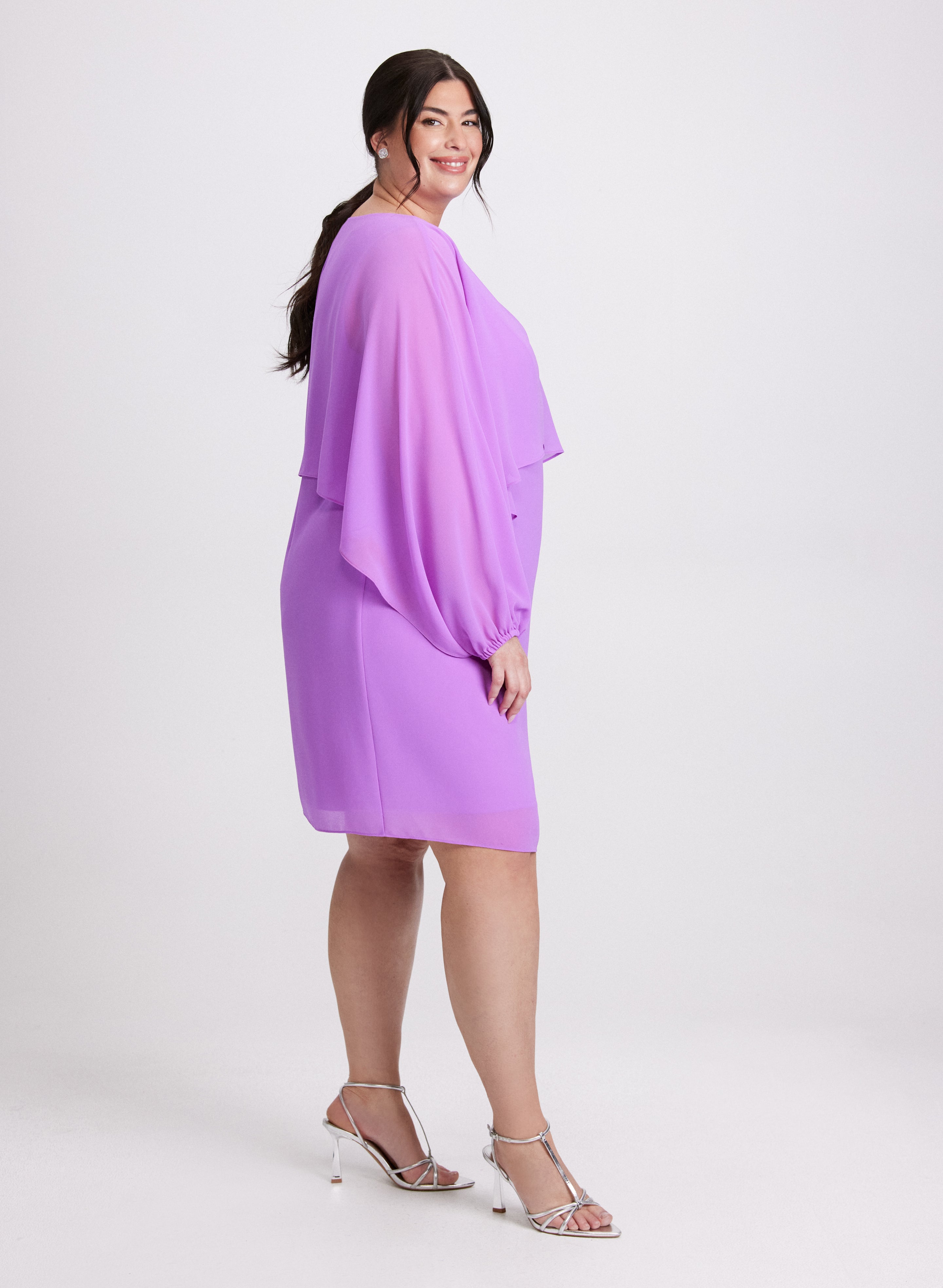 Brooch Embellished Capelet Dress