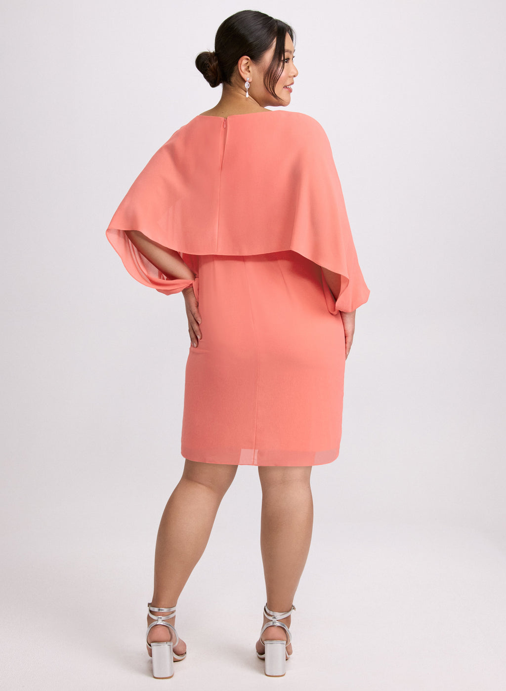 Brooch Embellished Capelet Dress