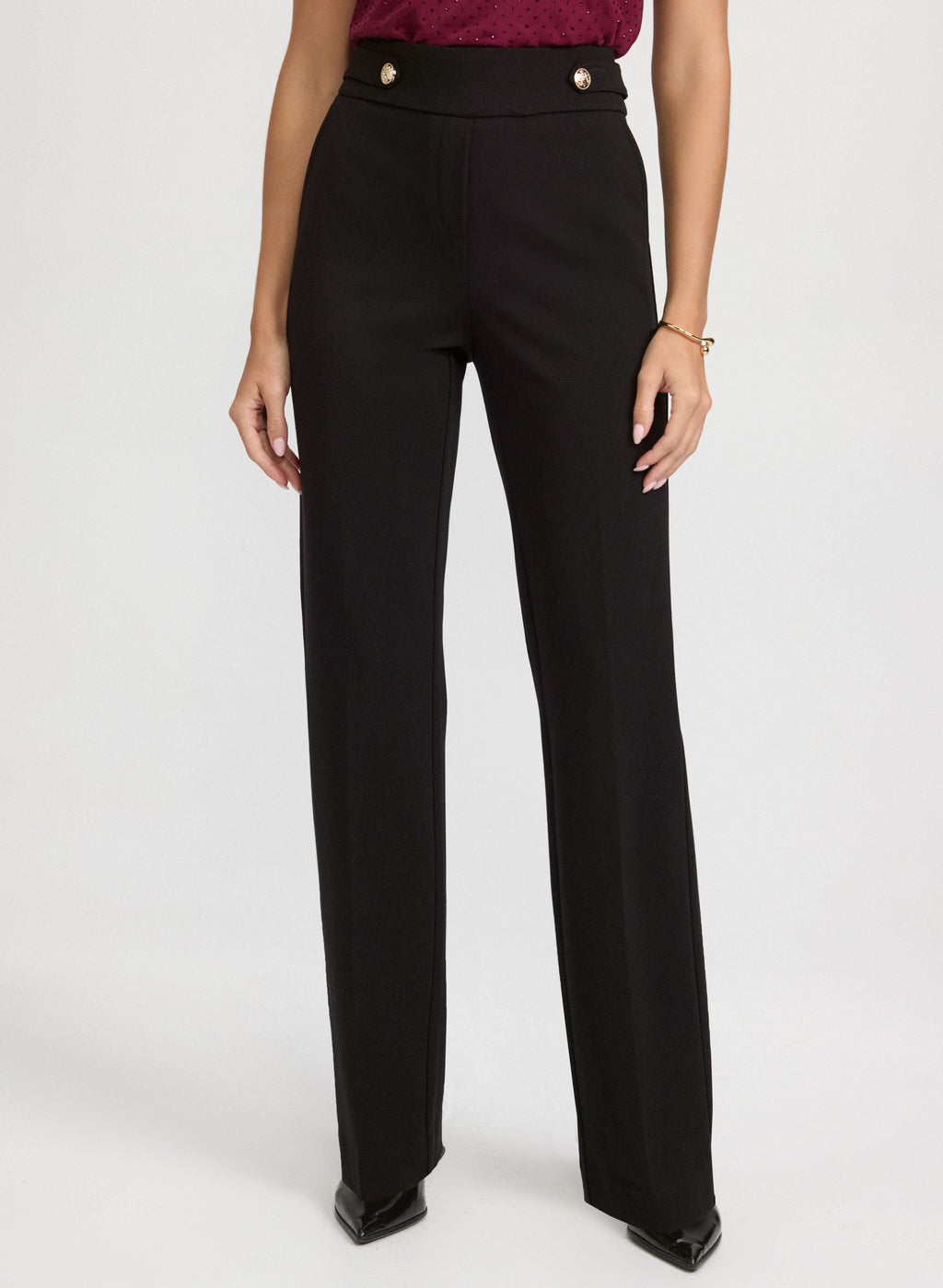 Ava Buttoned-Tab Straight-Leg Pants