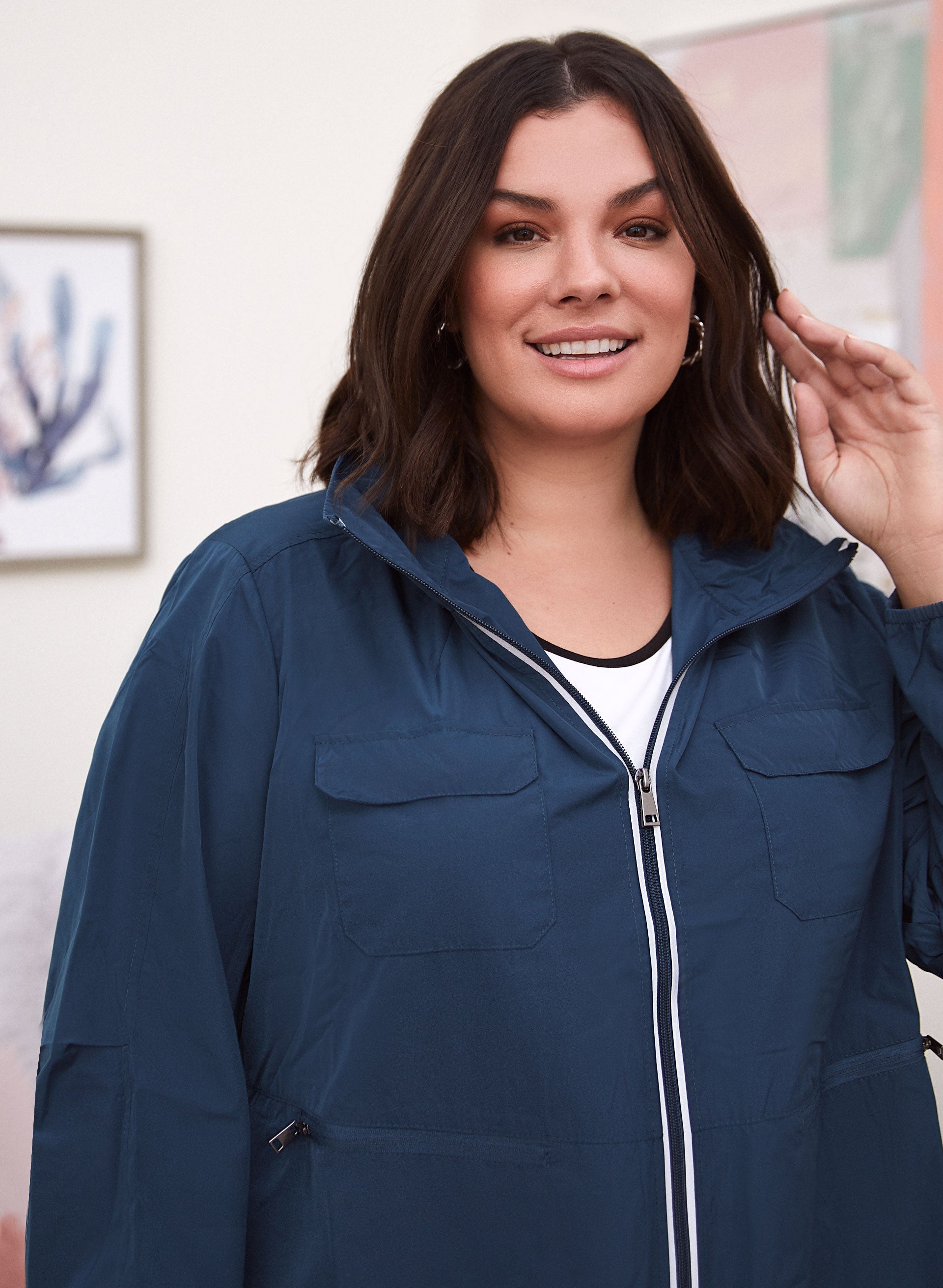 Contrast Zip Raincoat