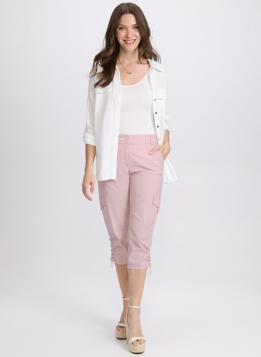 Cropped Drawstring Hem Cargo Pants