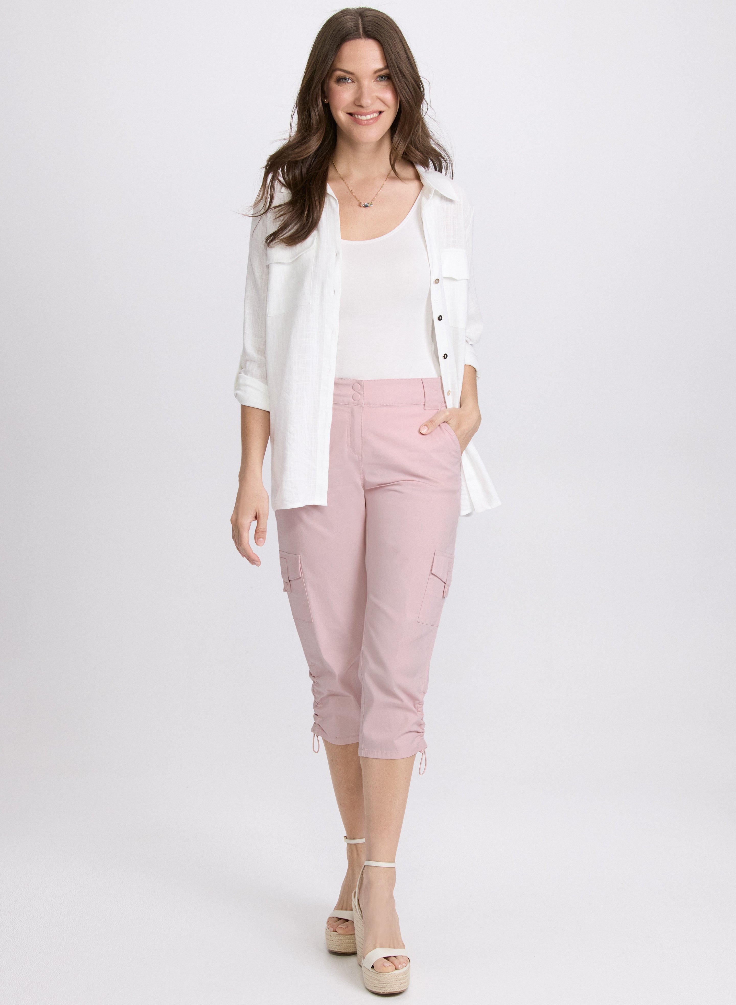 Cropped Drawstring Hem Cargo Pants