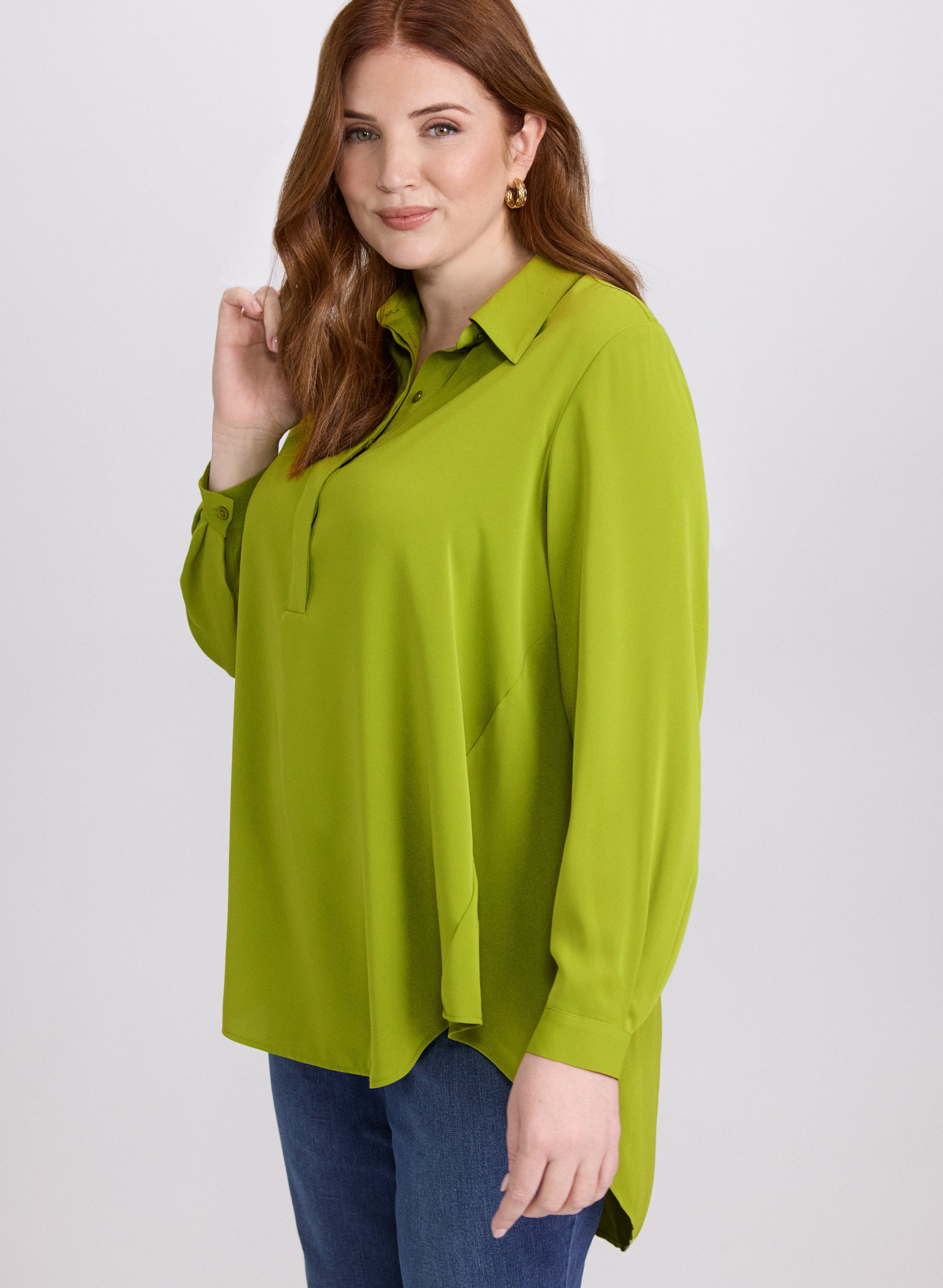 Asymmetric High-Low Hem Blouse