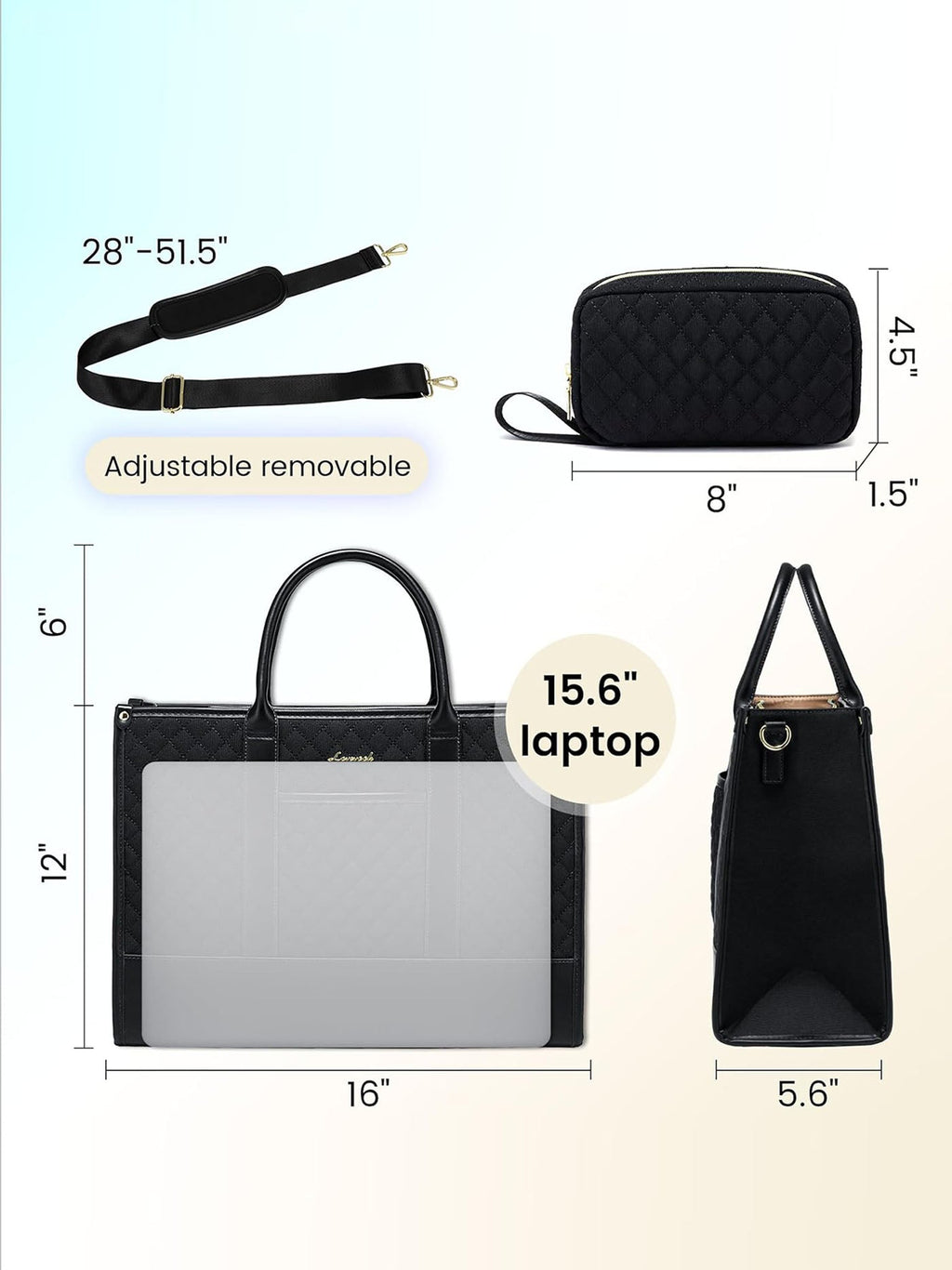 2 Pcs Quilted Laptop Tote Bag, 15.6 17