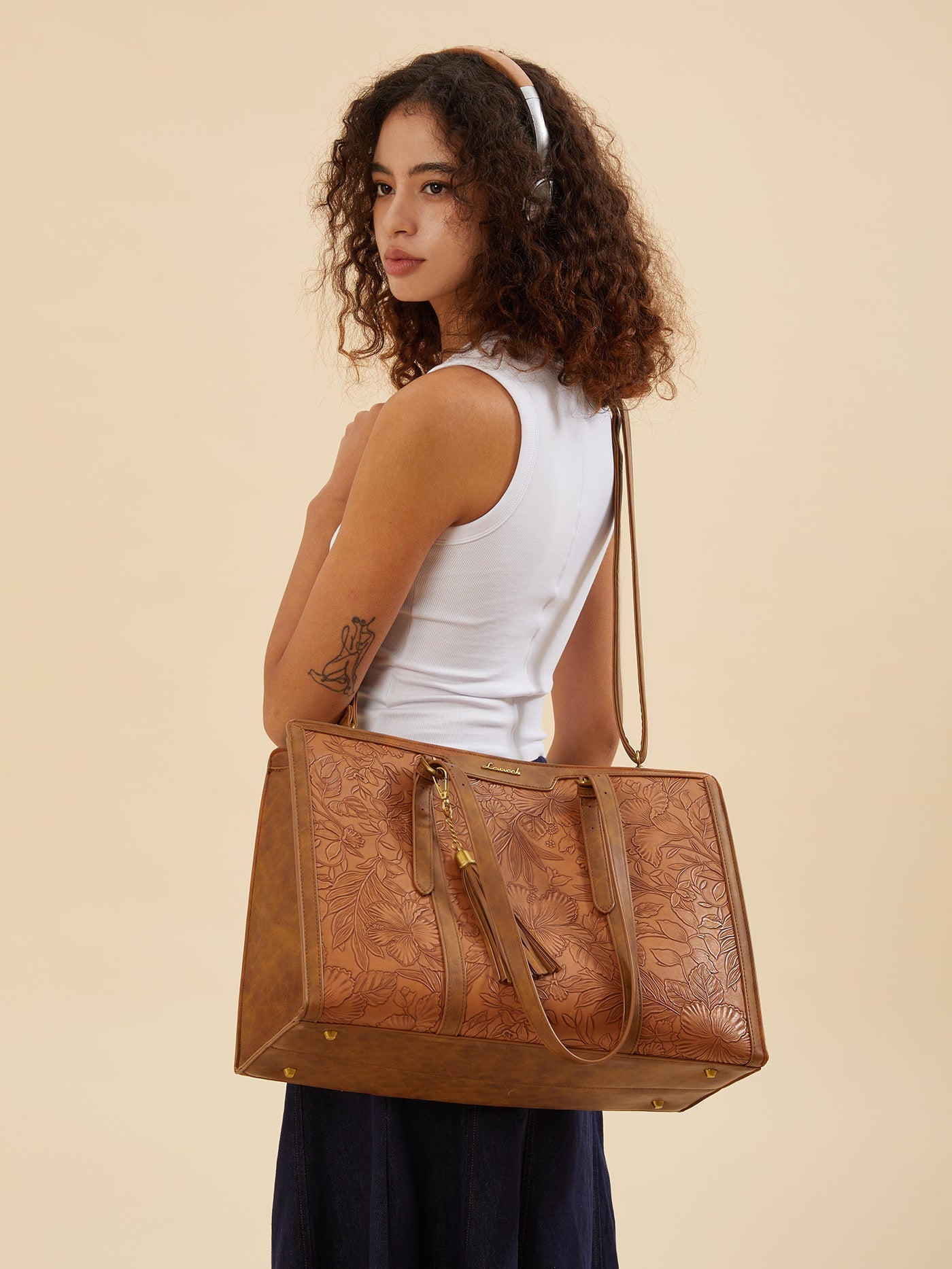 2Pcs Vintage Leather Laptop Tote, 15.6 17.3