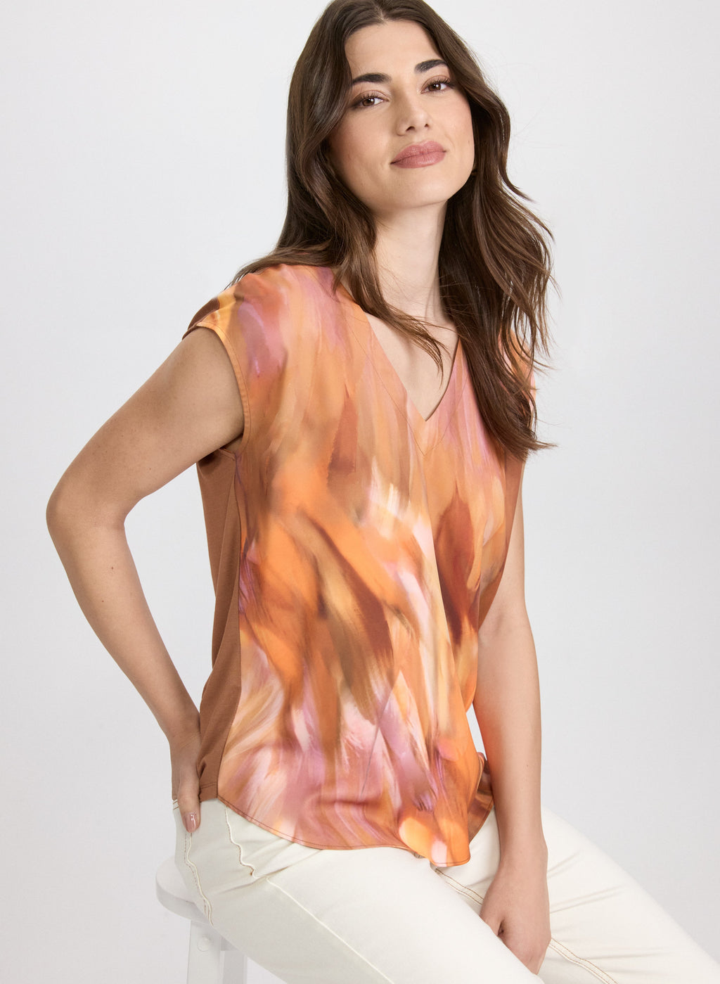 Abstract Cap Sleeve Top