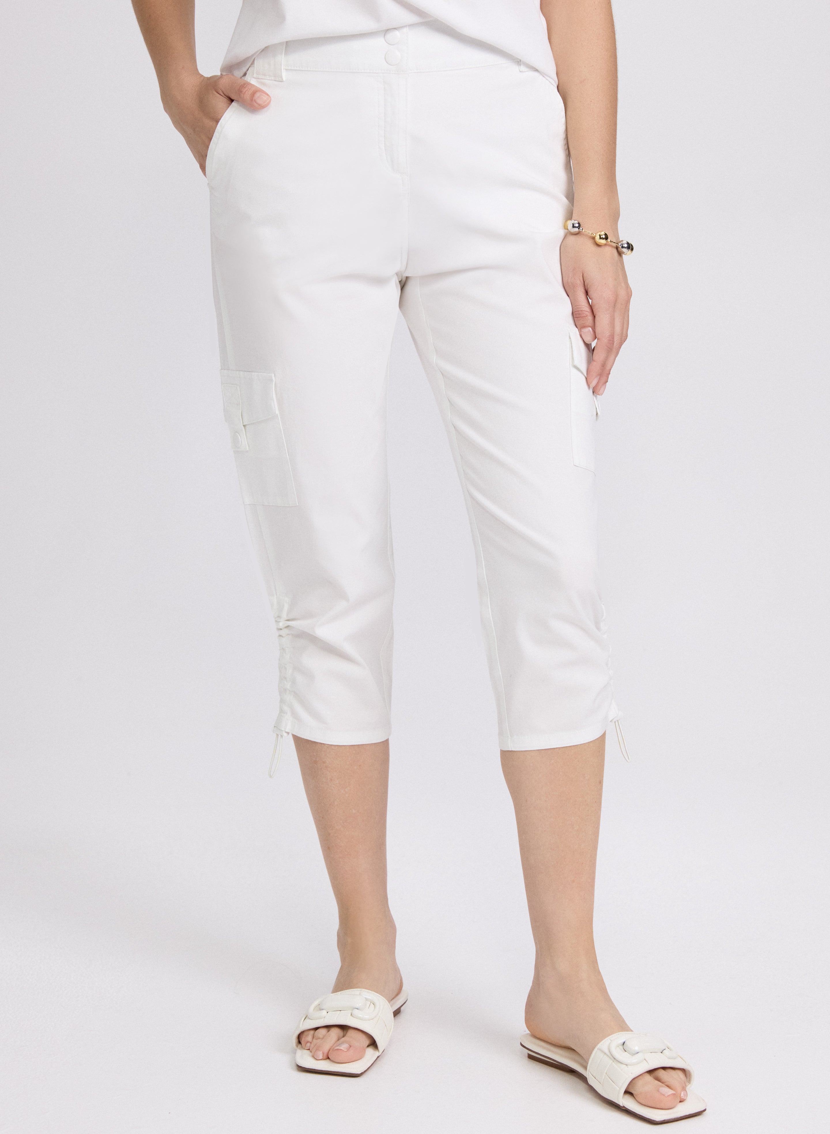 Cropped Drawstring Hem Cargo Pants