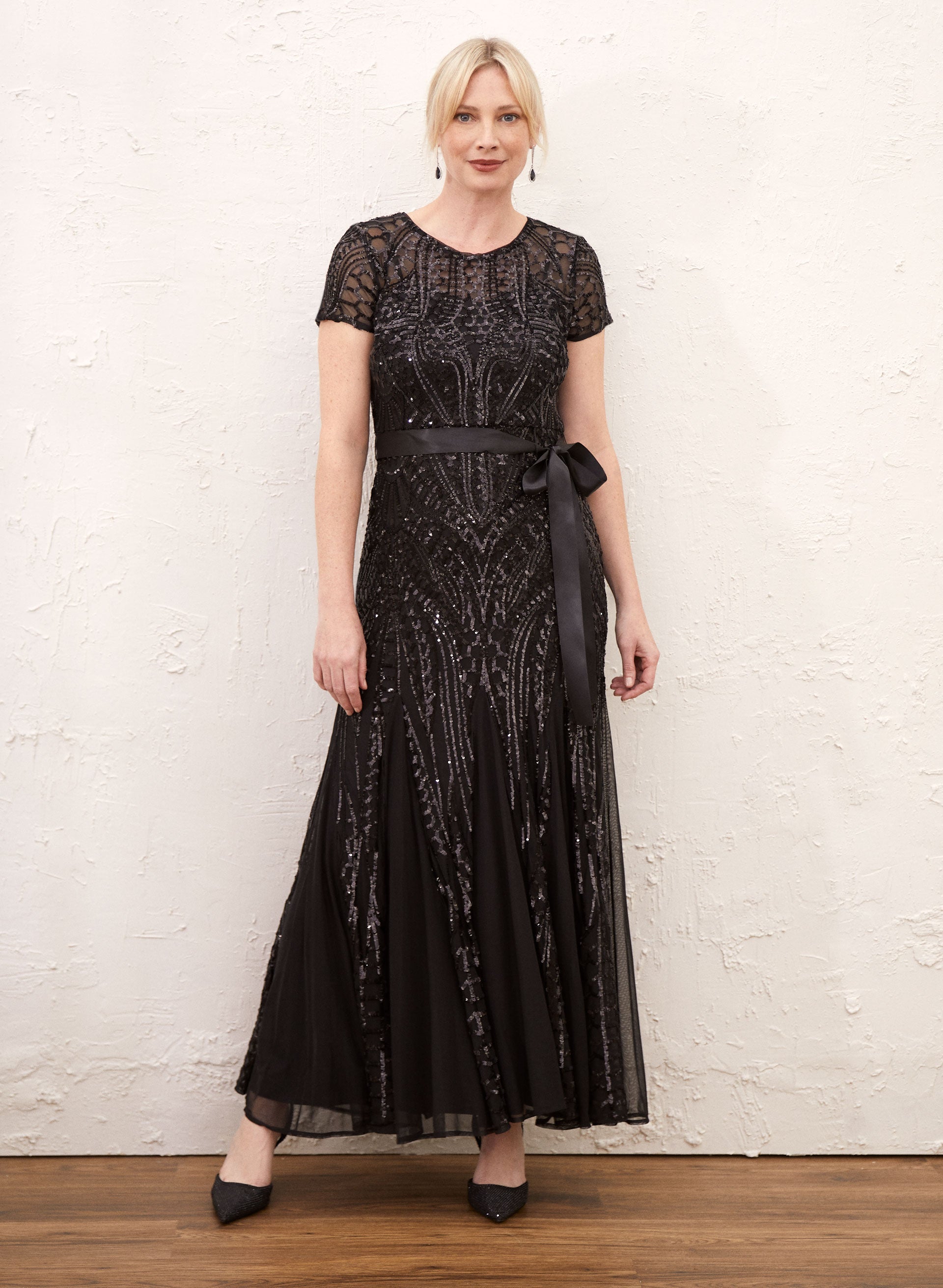 Belted Sequin Mesh Dress