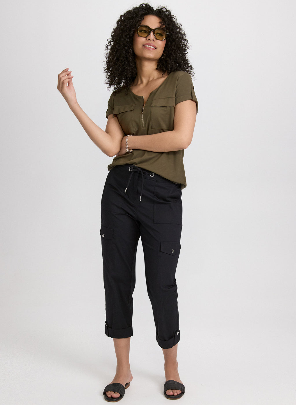 Cotton Drawstring Waist Cargo Capris