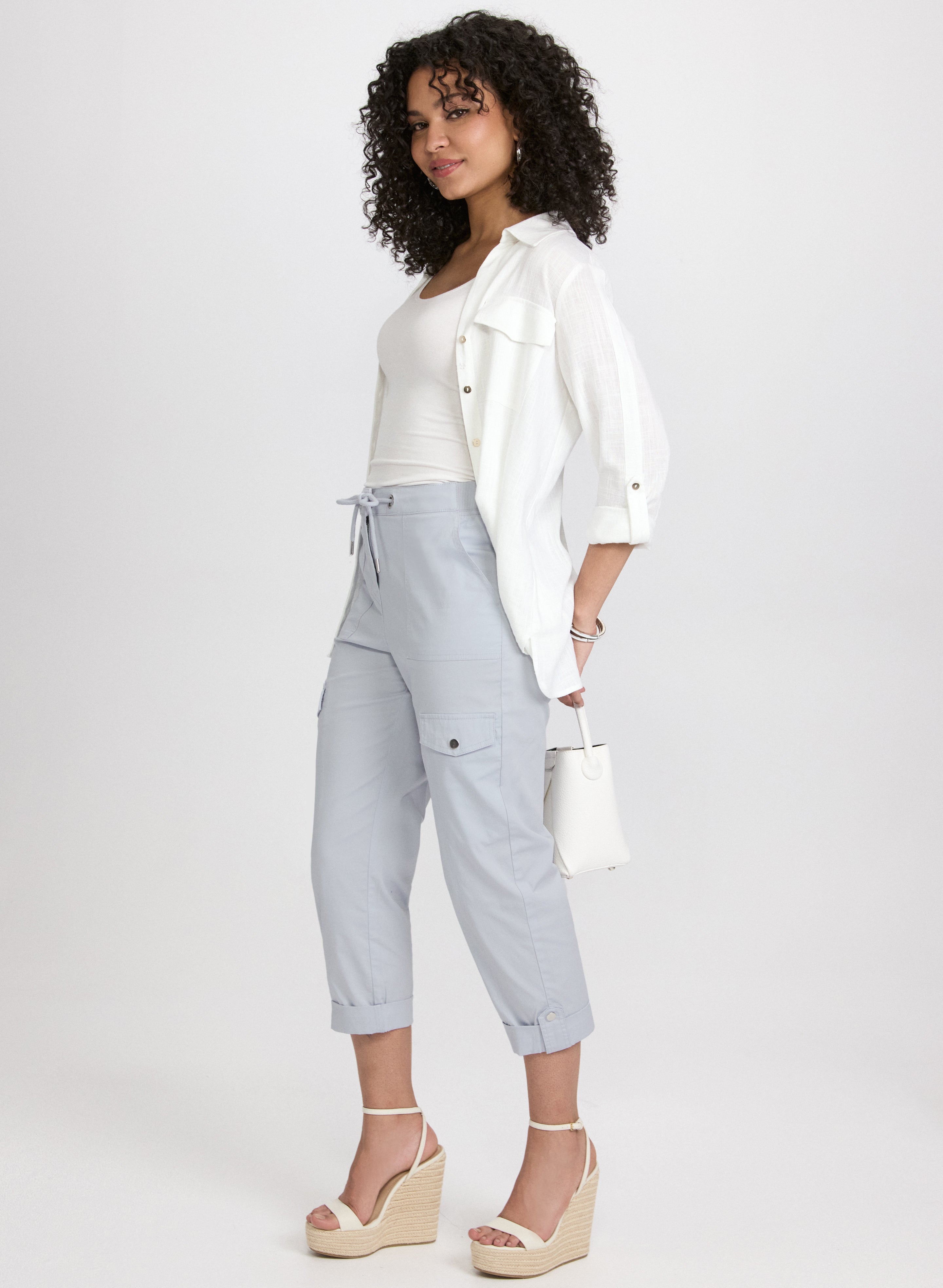 Cotton Drawstring Waist Cargo Capris