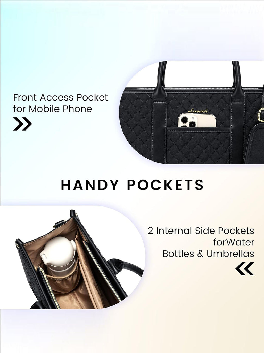 2 Pcs Quilted Laptop Tote Bag, 15.6 17