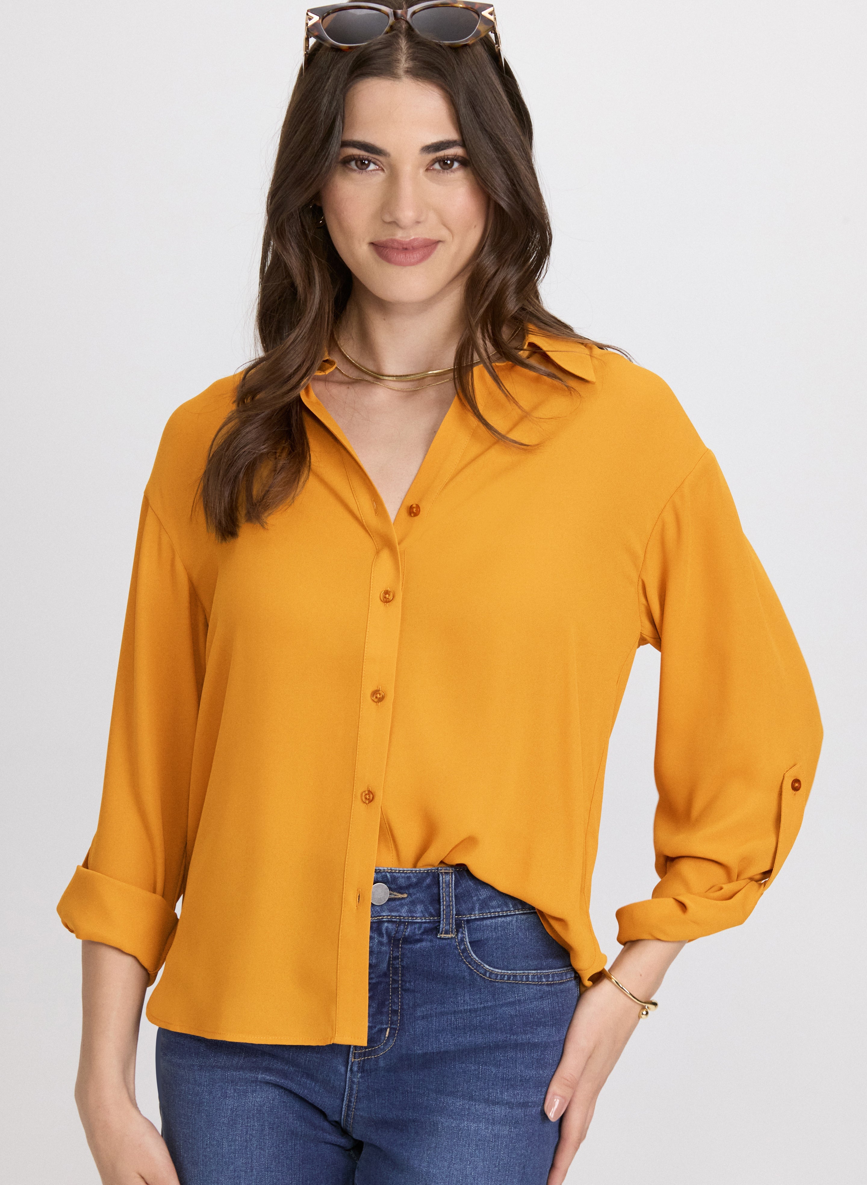 Crepe Button-Down Blouse