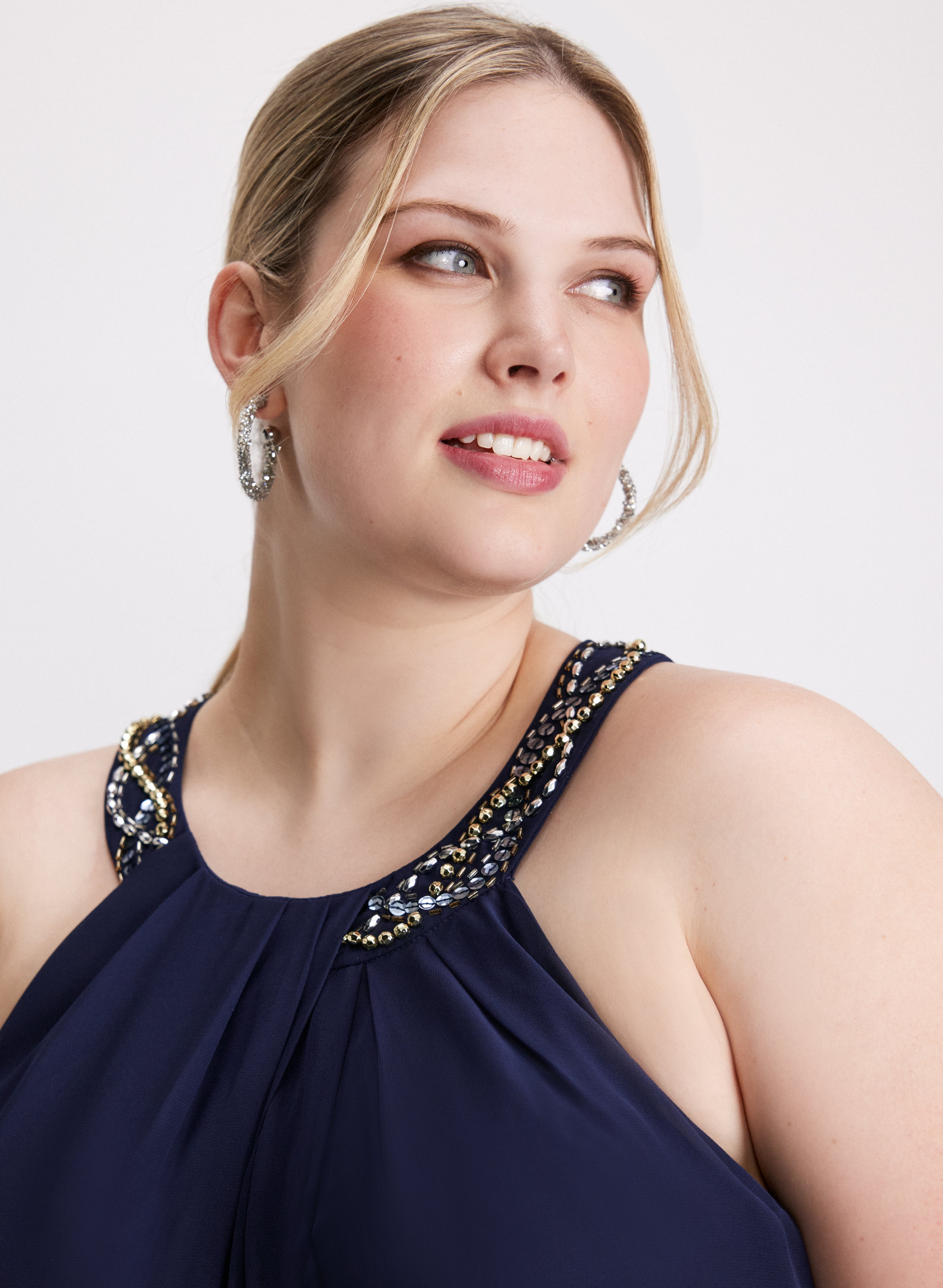 Beaded Flounce Front Dress