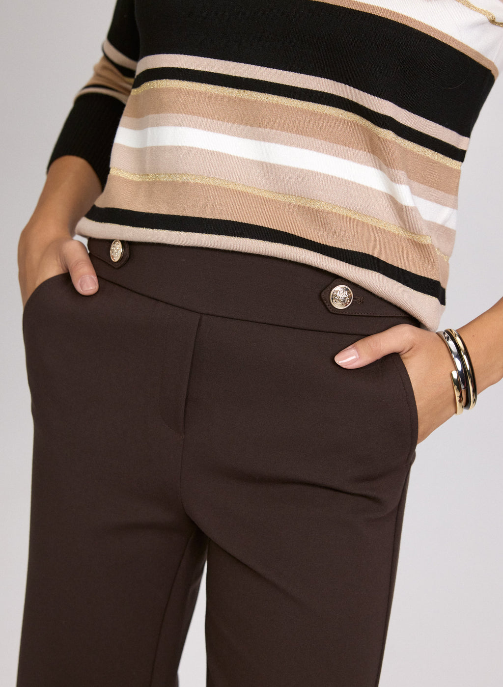Ava Buttoned-Tab Straight-Leg Pants