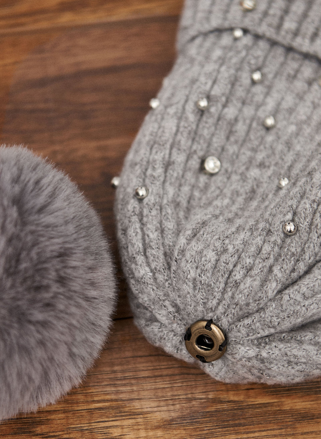 Crystal Detail Pom Pom Hat