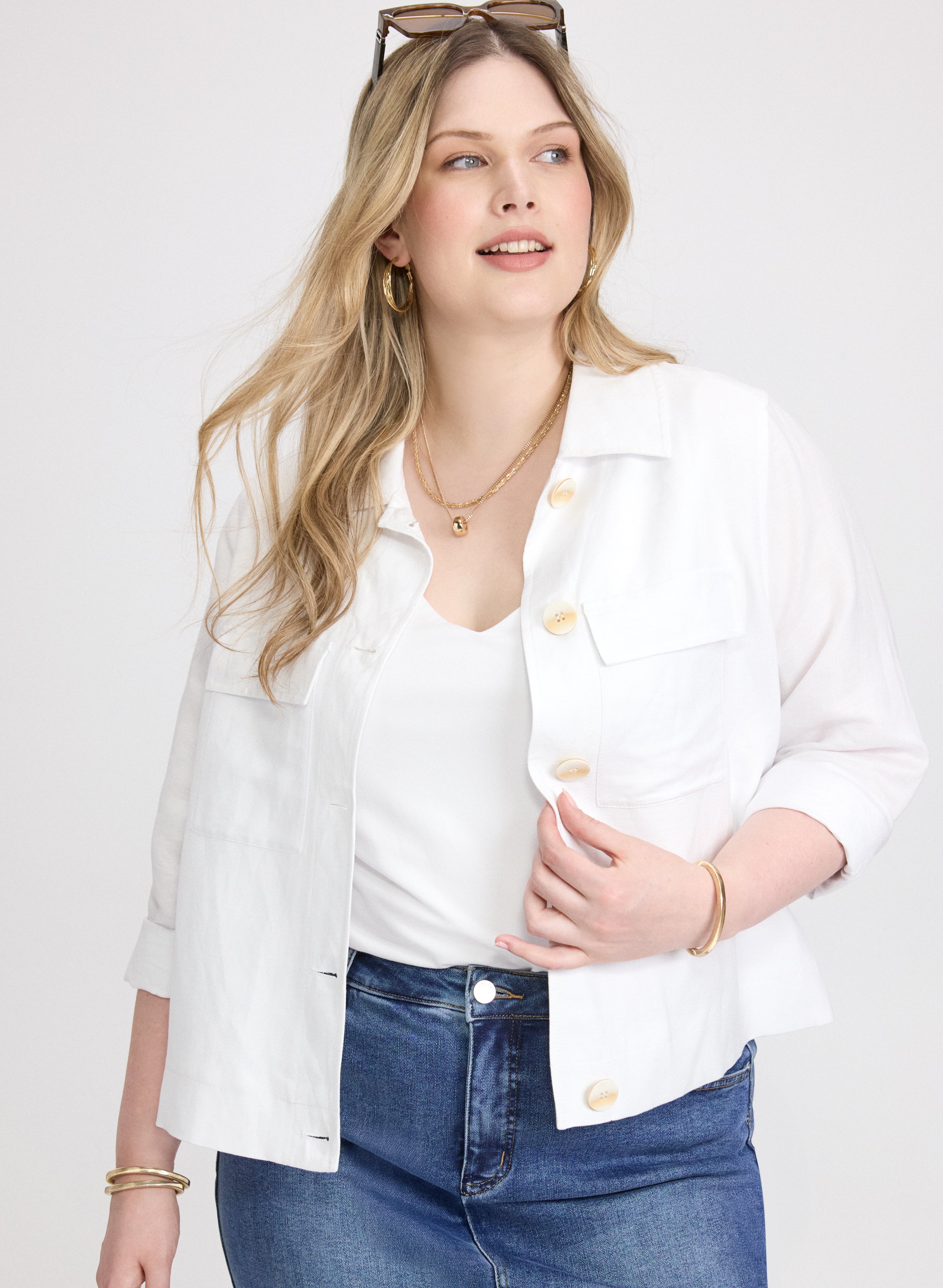 Cropped Linen-Blend Shacket