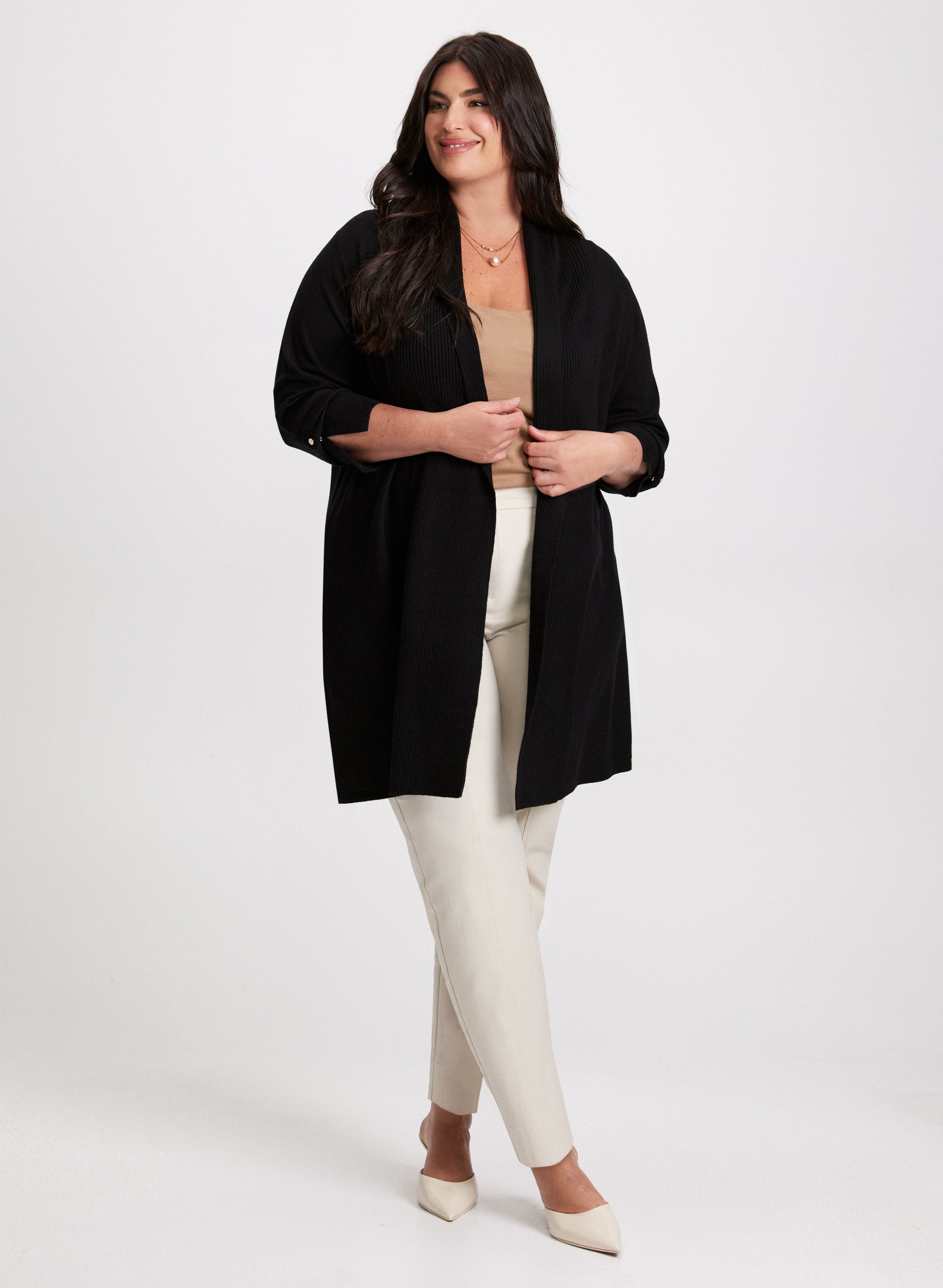 Button Detail Open-Front Cardigan