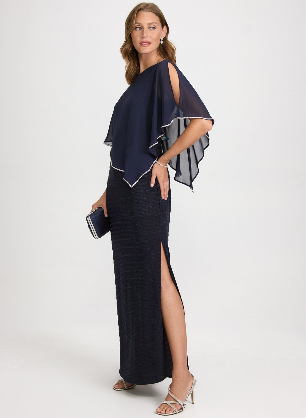 Chiffon Poncho & Metallic Knit Dress