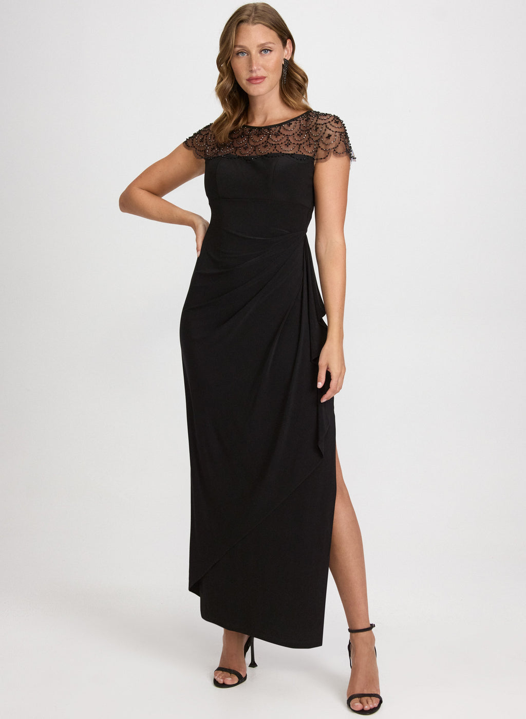 Beaded Mesh Yoke Dress