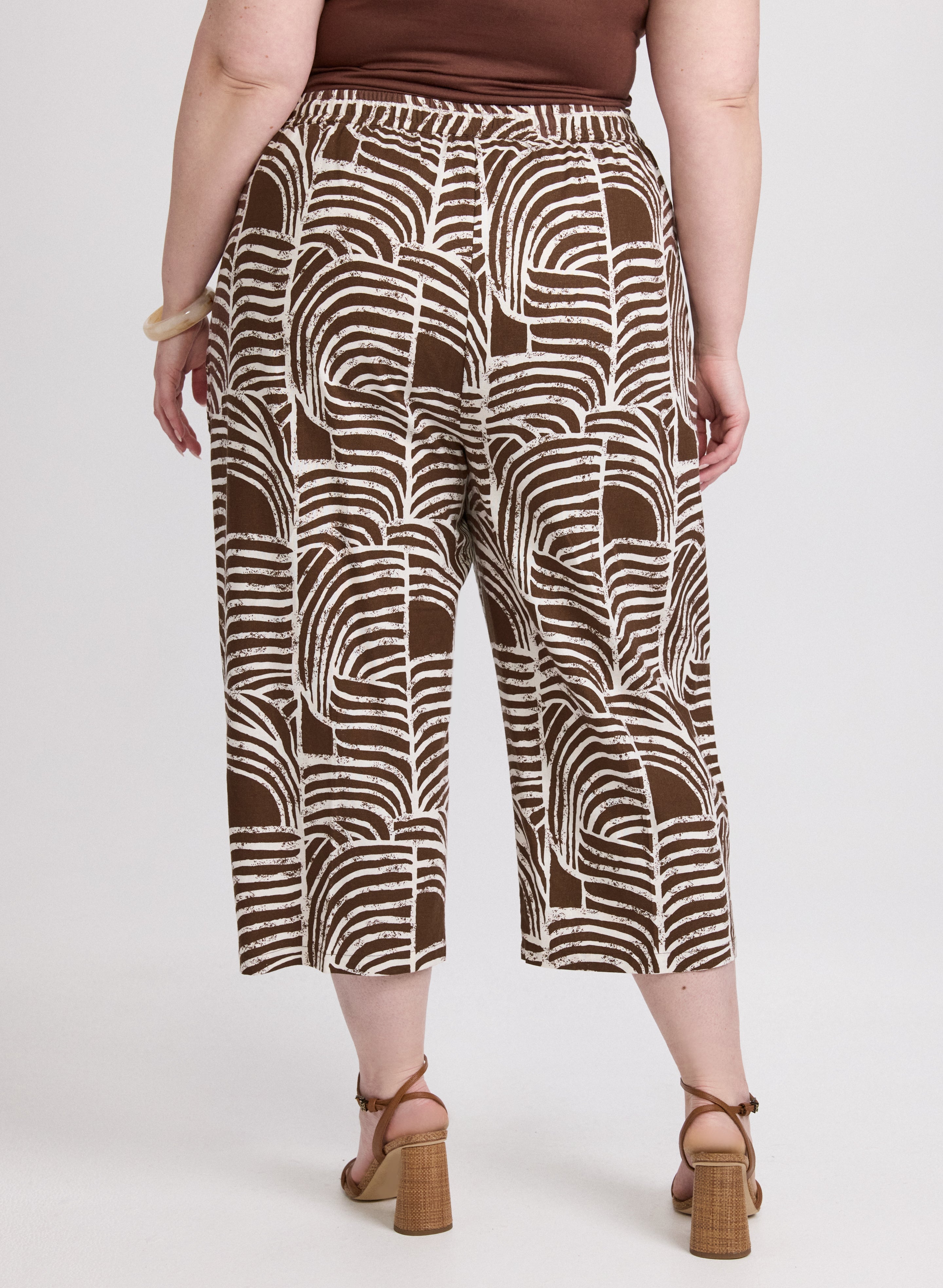 Abstract Linen-Blend Capris