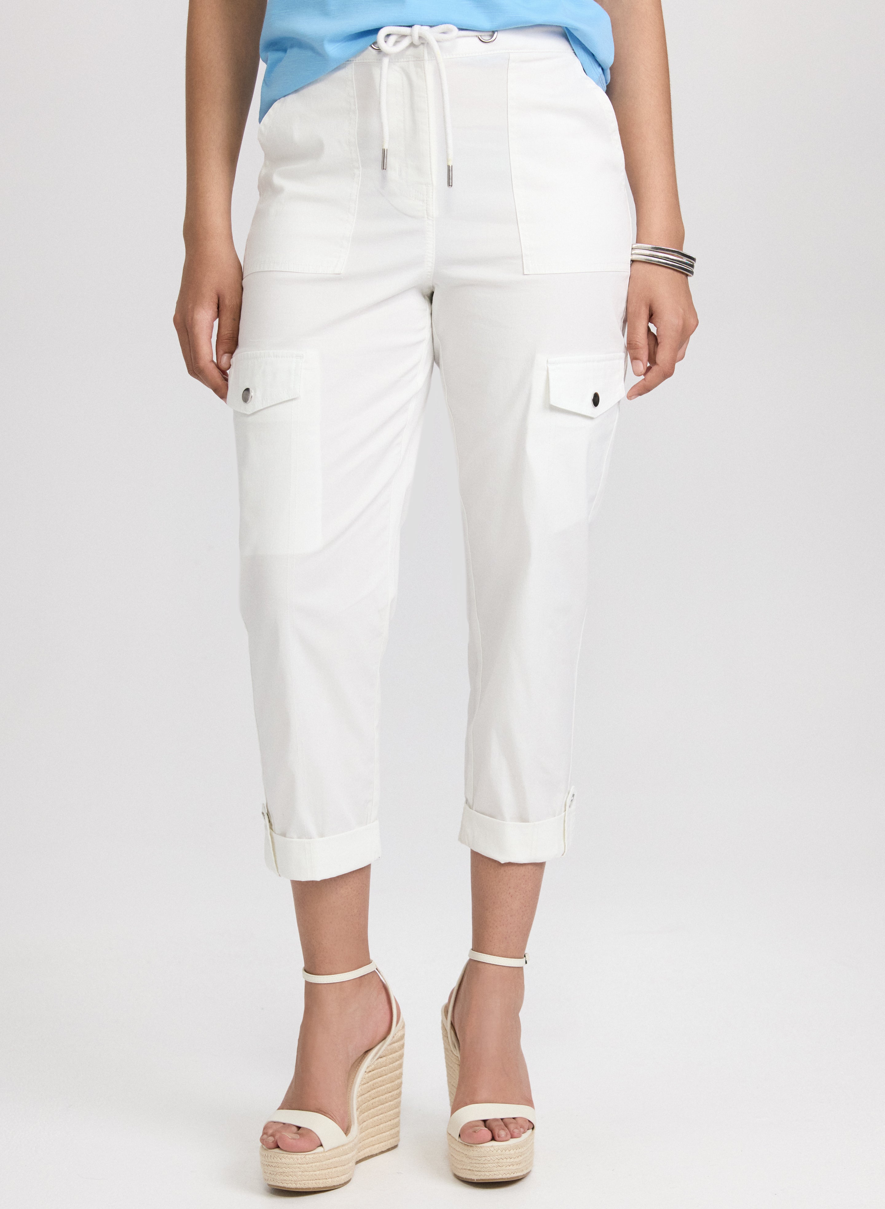 Cotton Drawstring Waist Cargo Capris