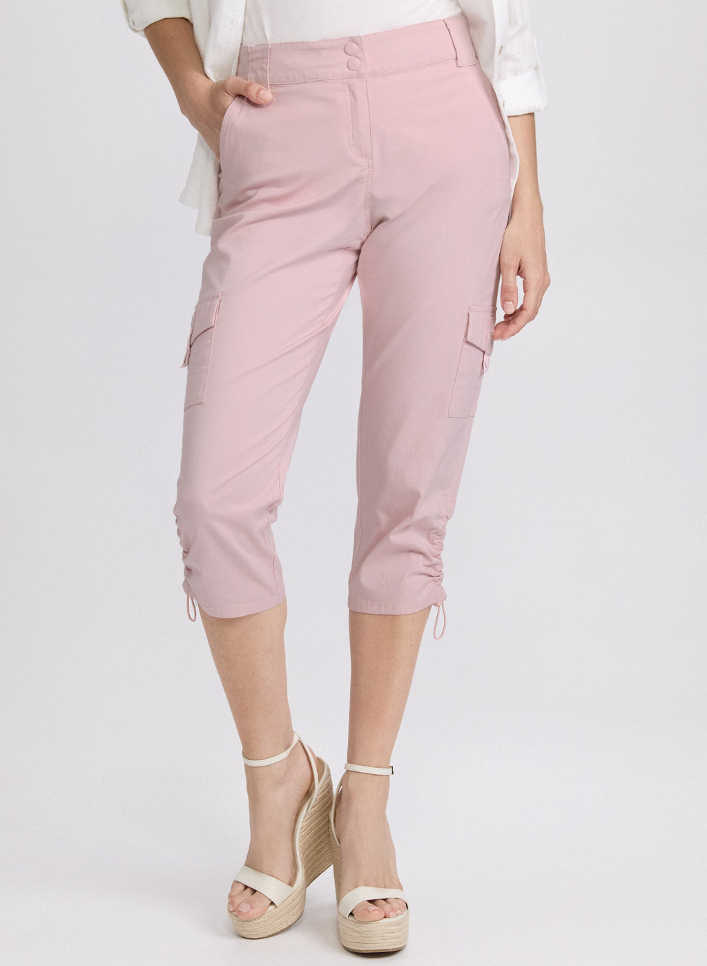 Cropped Drawstring Hem Cargo Pants
