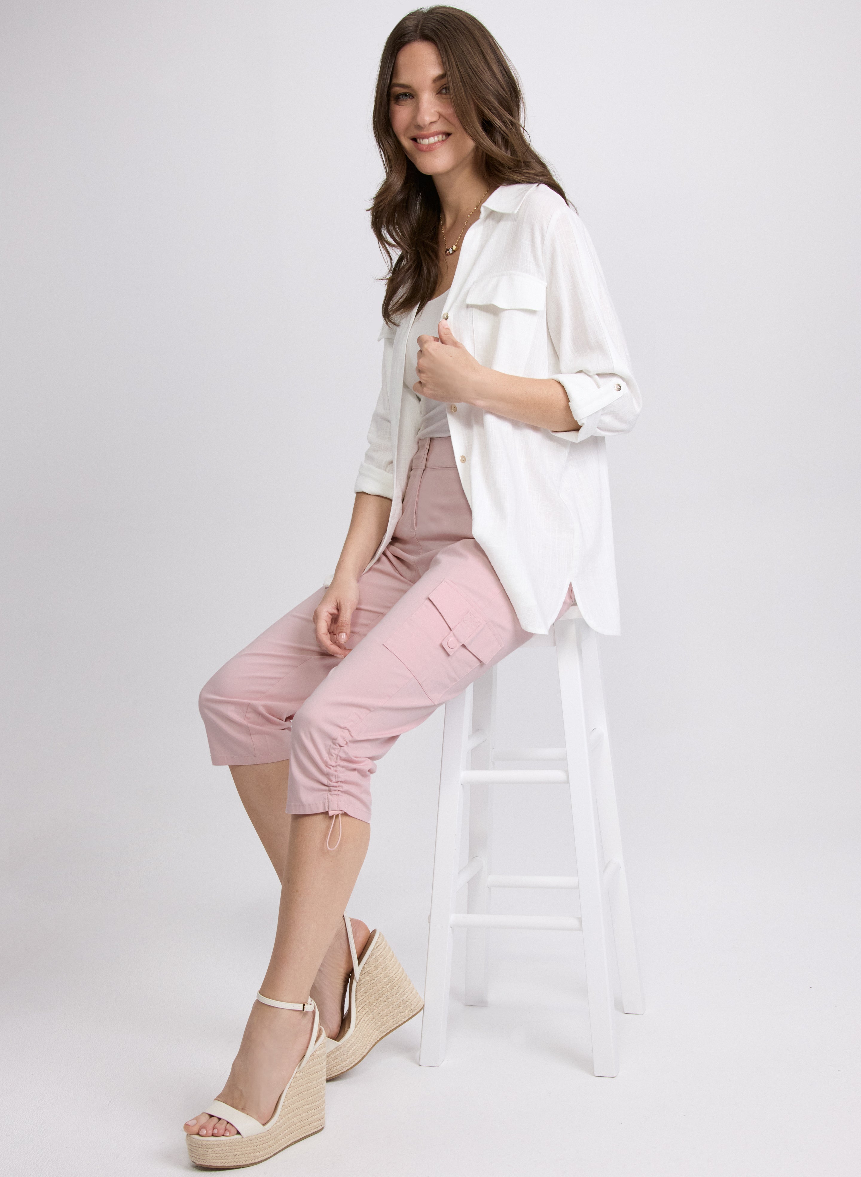 Cropped Drawstring Hem Cargo Pants