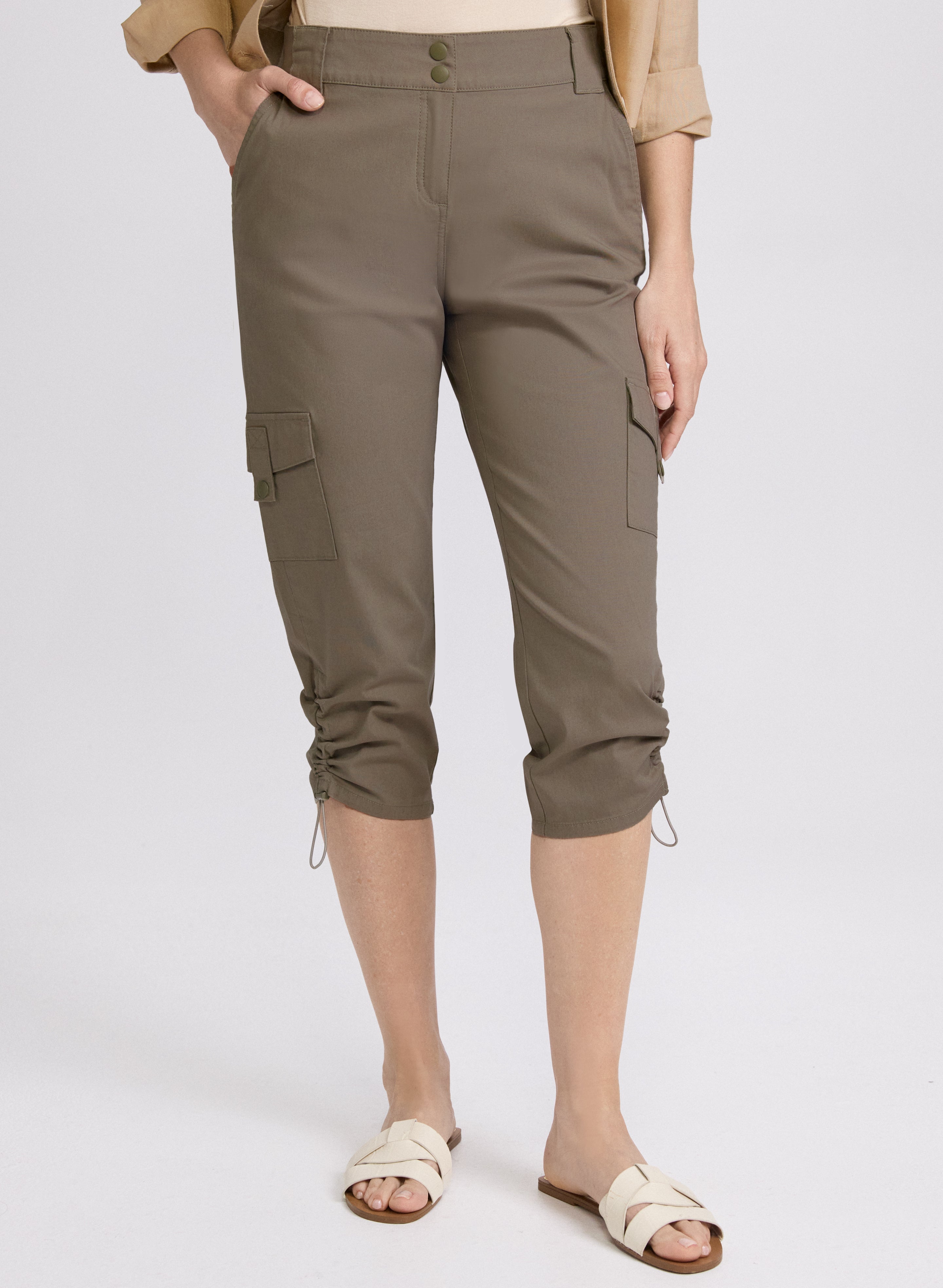 Cropped Drawstring Hem Cargo Pants