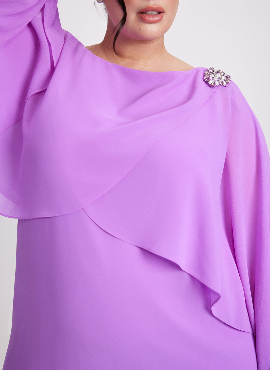 Brooch Embellished Capelet Dress