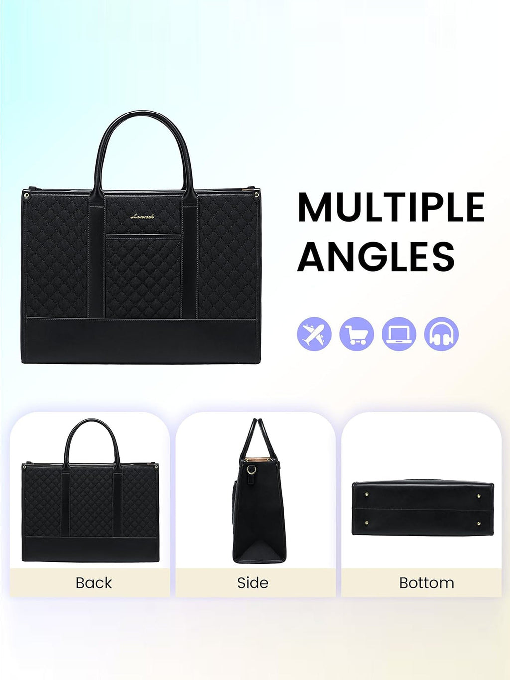 2 Pcs Quilted Laptop Tote Bag, 15.6 17