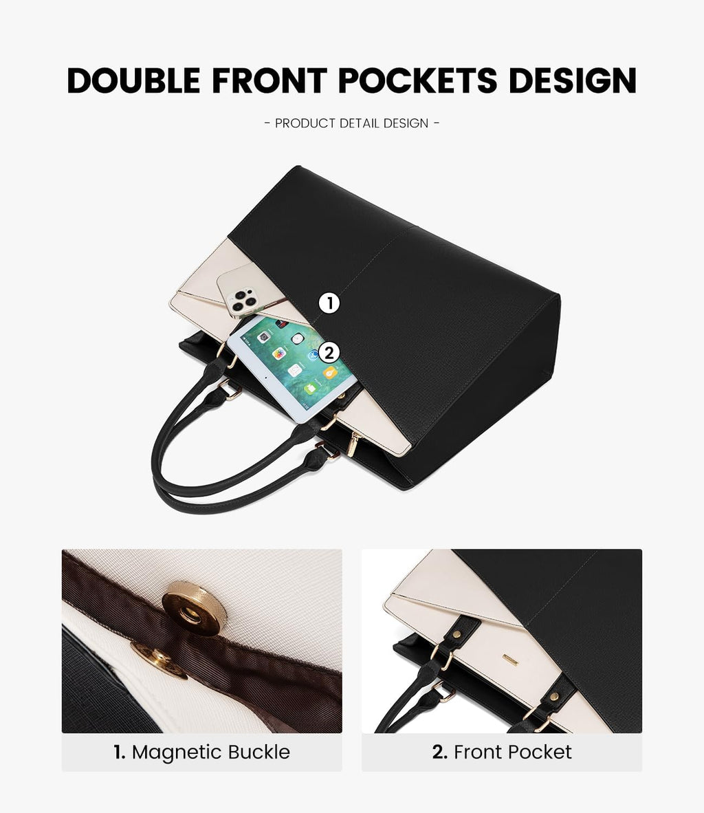 2Pcs Leather Office Laptop Tote Bag, 15.6 17.3