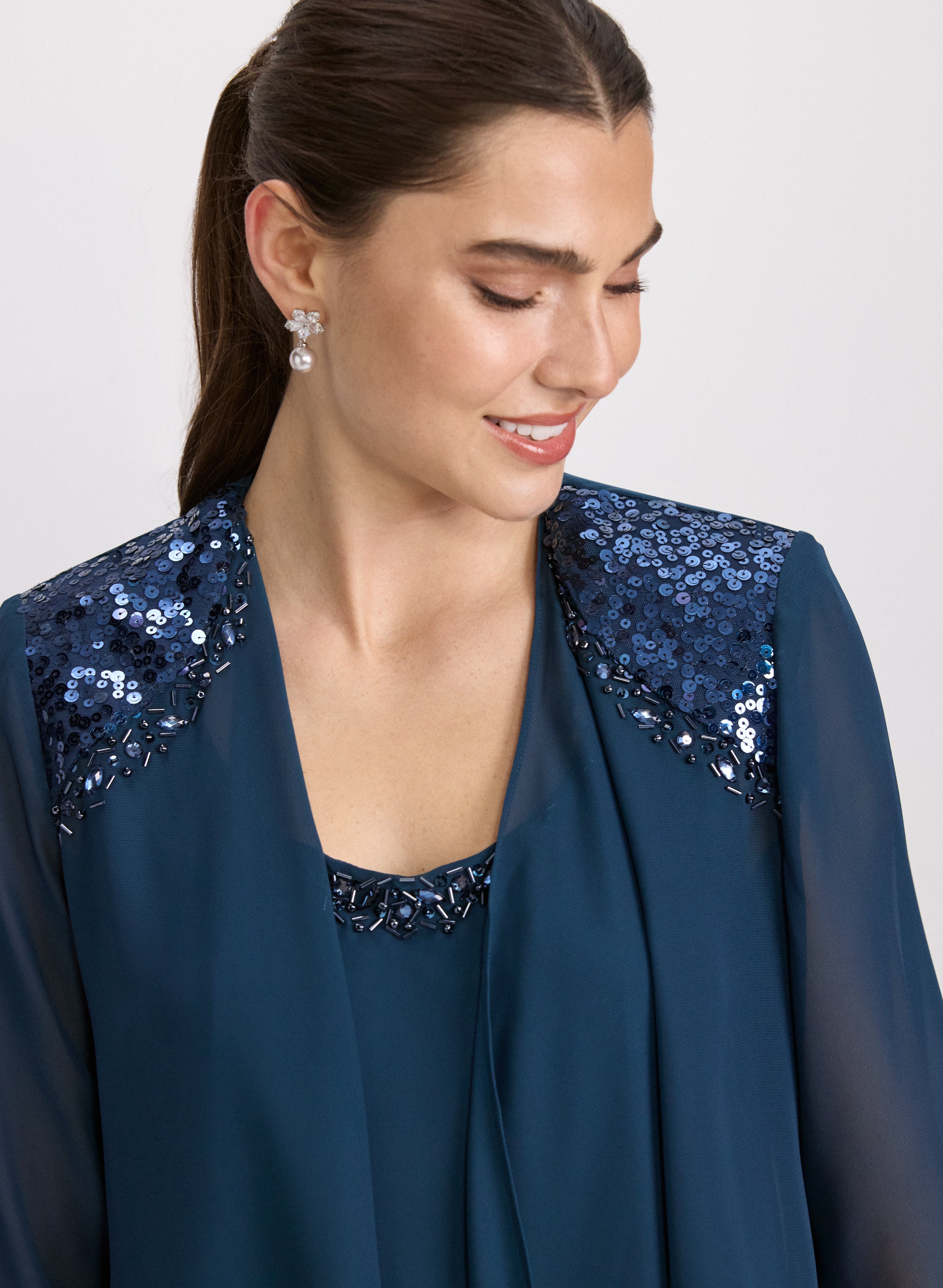 Chiffon Sequin Dress & Jacket Set