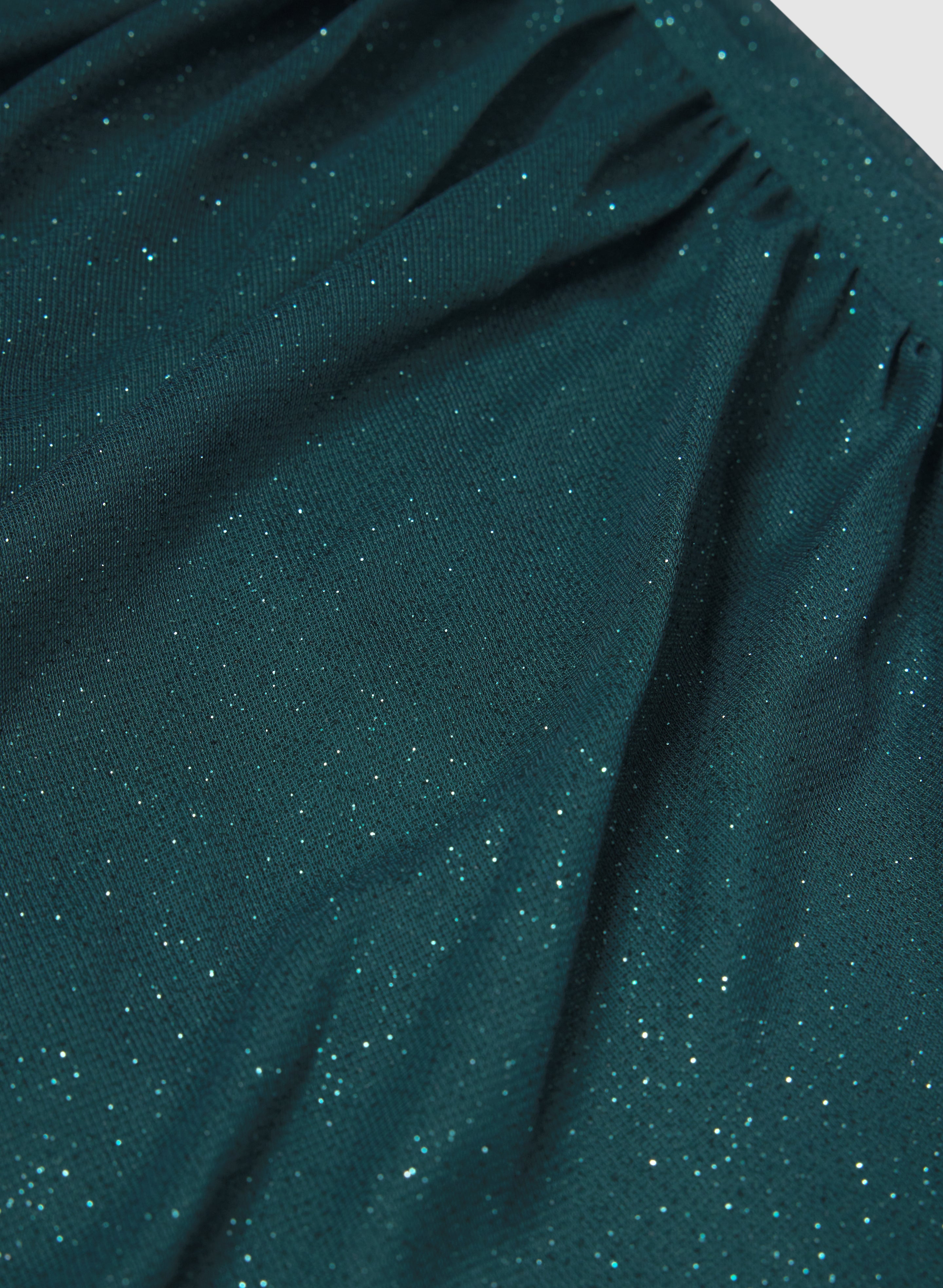 Cowl Neck Glitter Mesh Dress