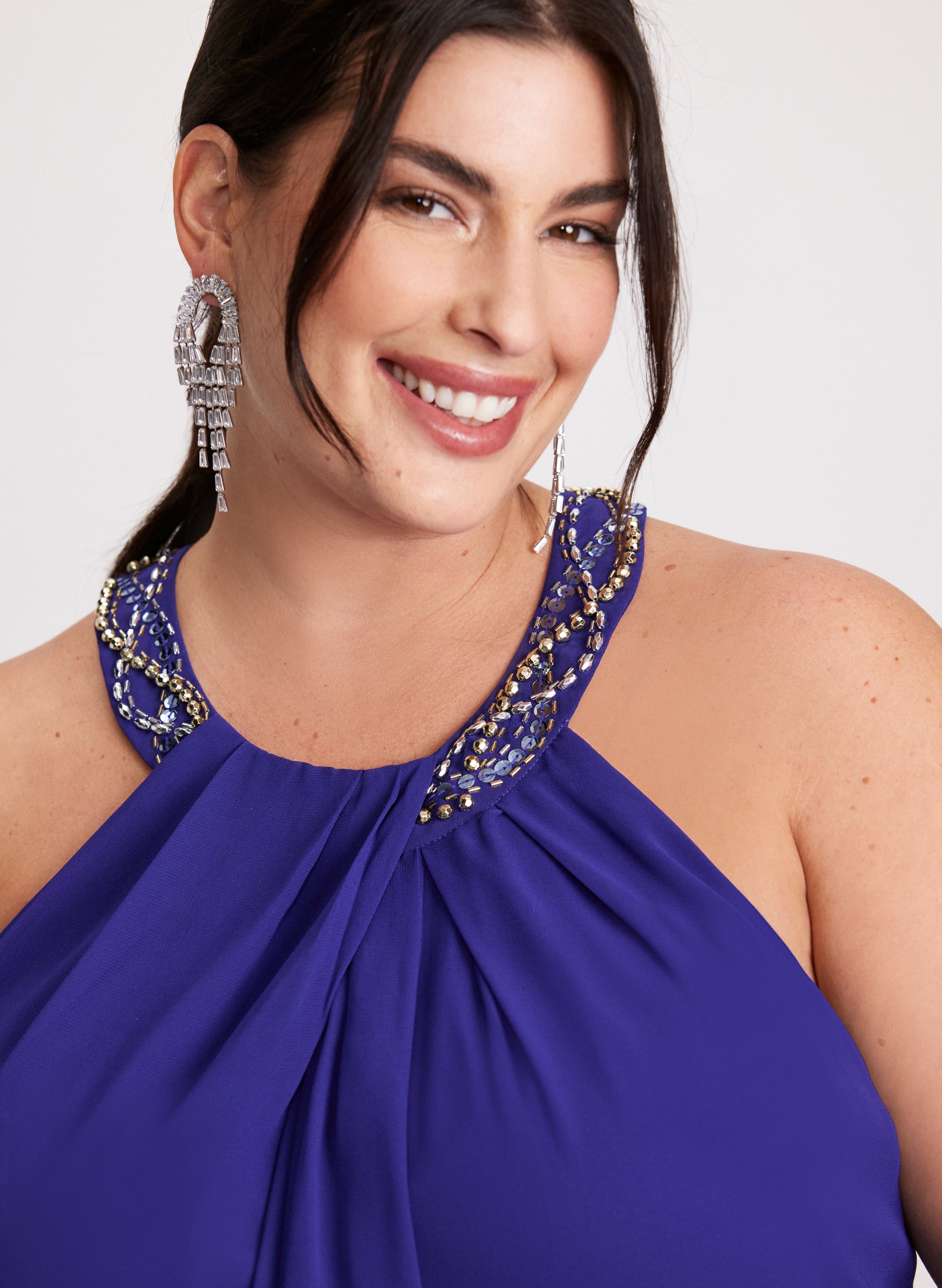 Beaded Flounce Front Dress