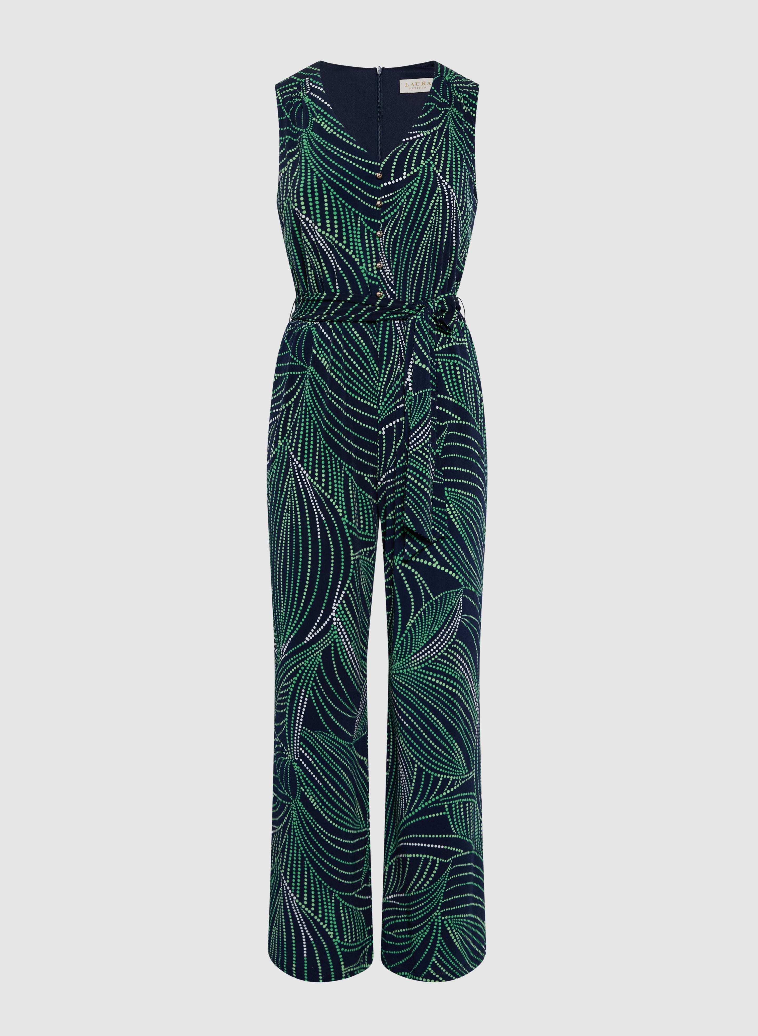 Abstract Leaf Print Jumpsuit