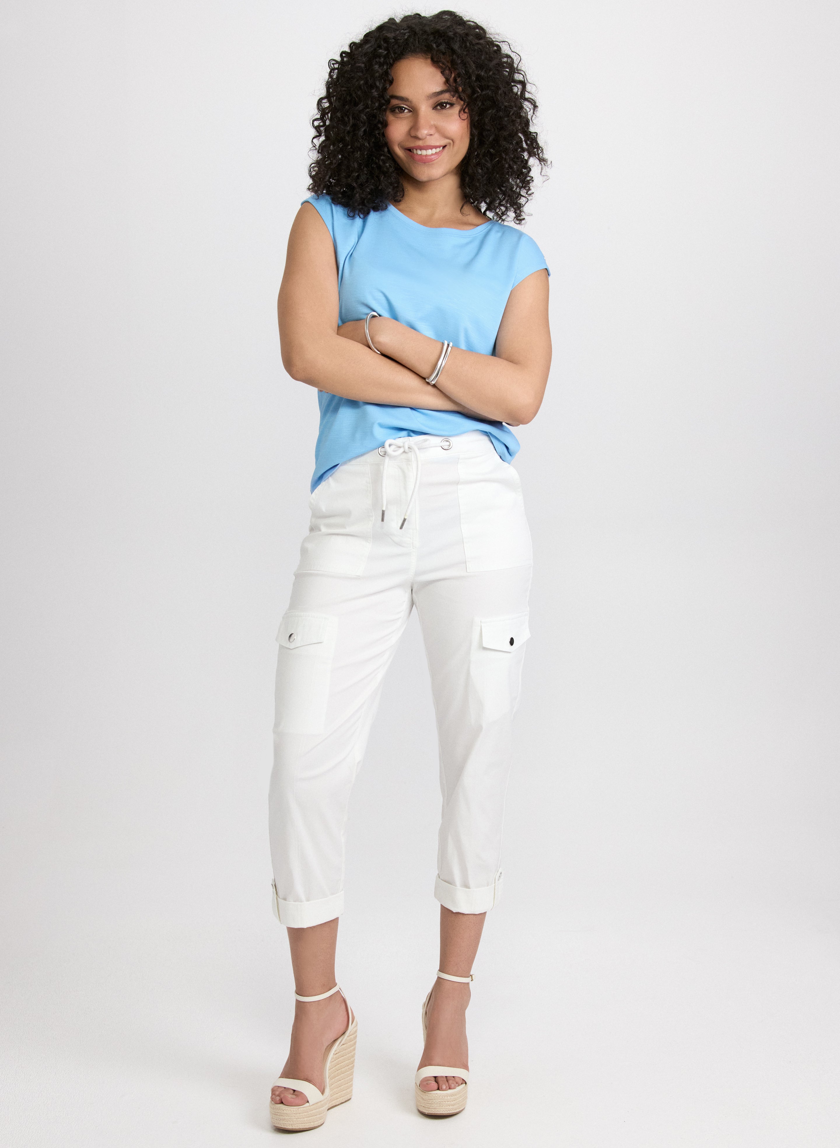 Cotton Drawstring Waist Cargo Capris