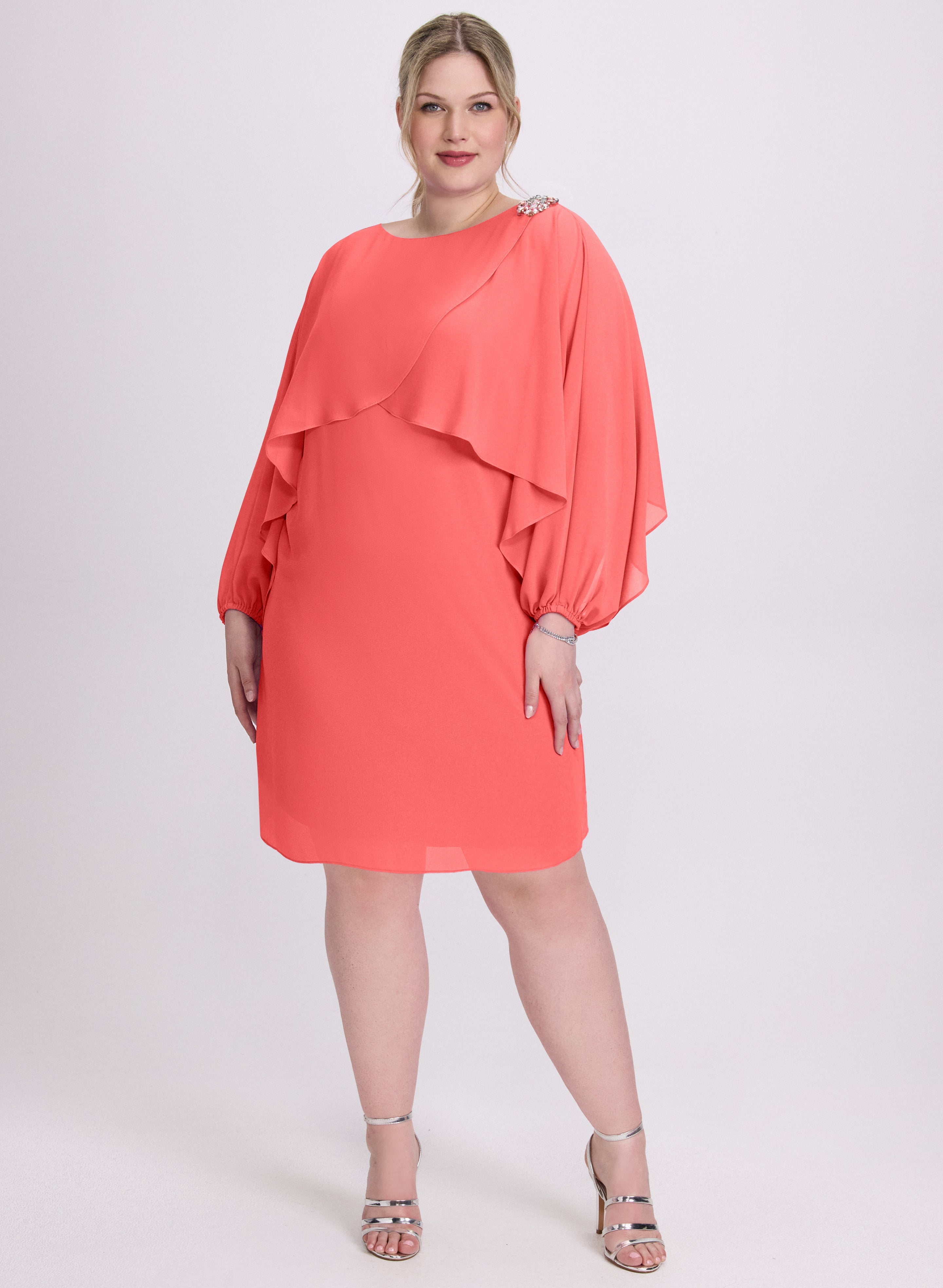 Brooch Embellished Capelet Dress