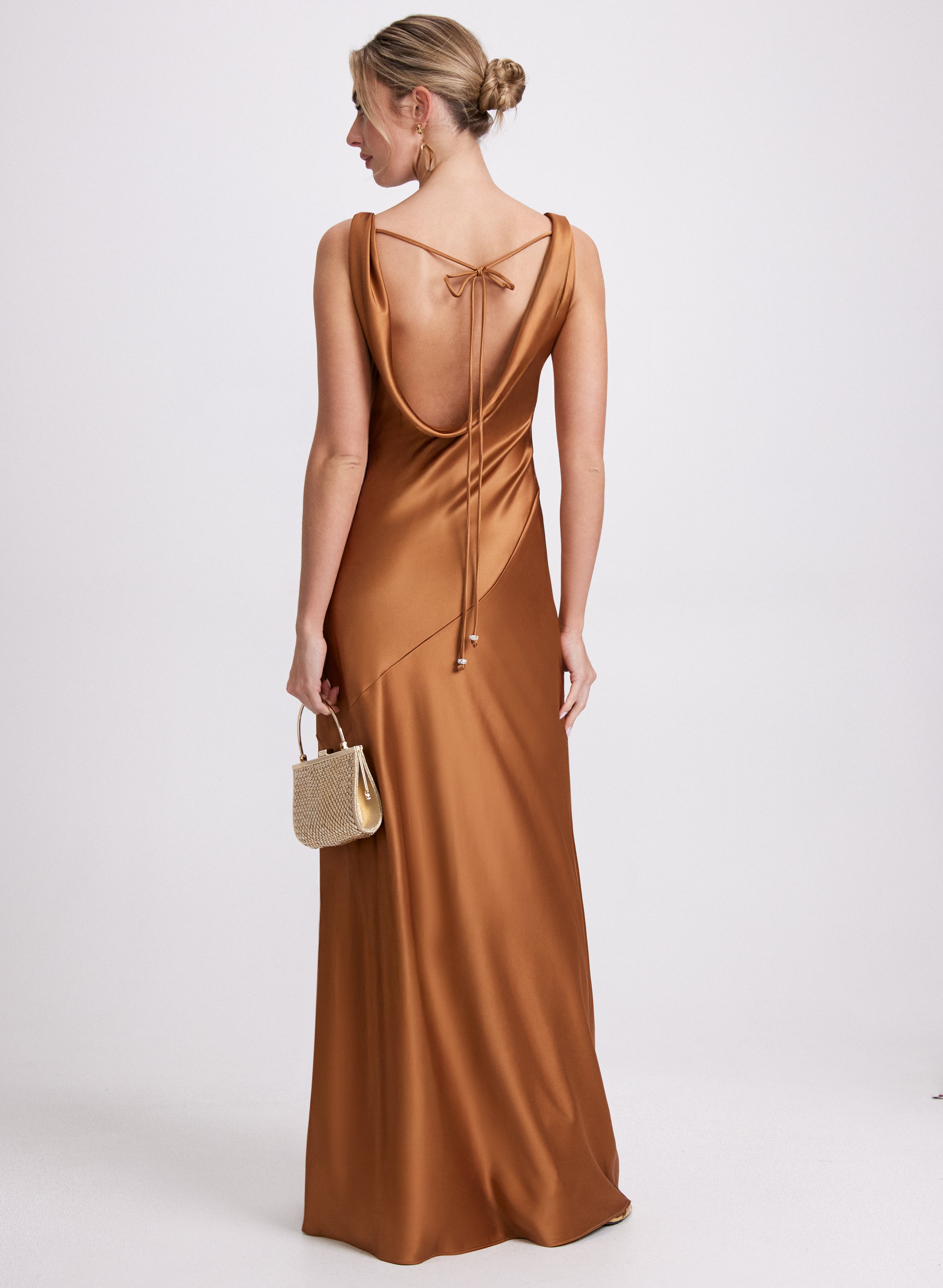 Cowl Back Satin Dress