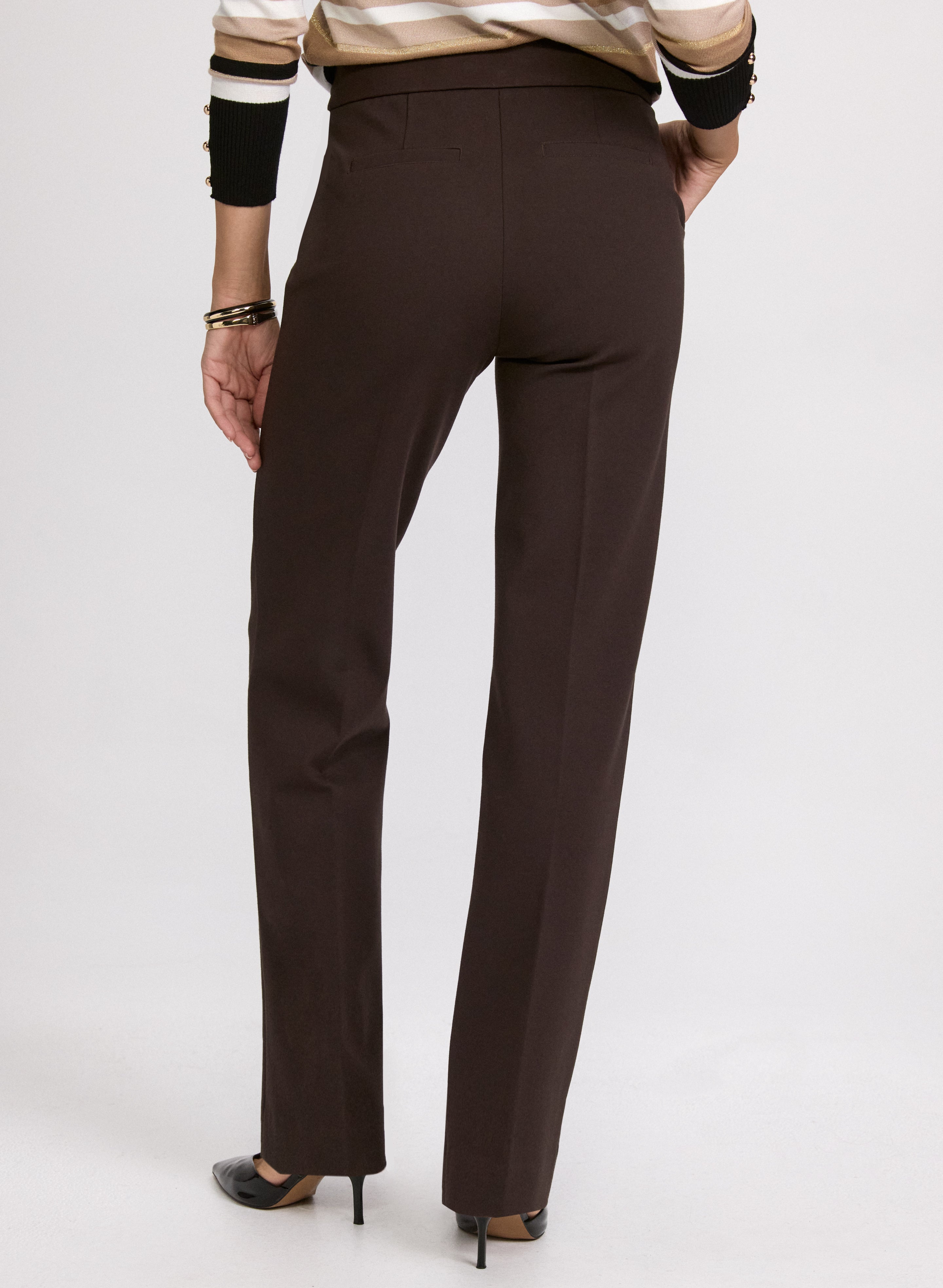 Ava Buttoned-Tab Straight-Leg Pants