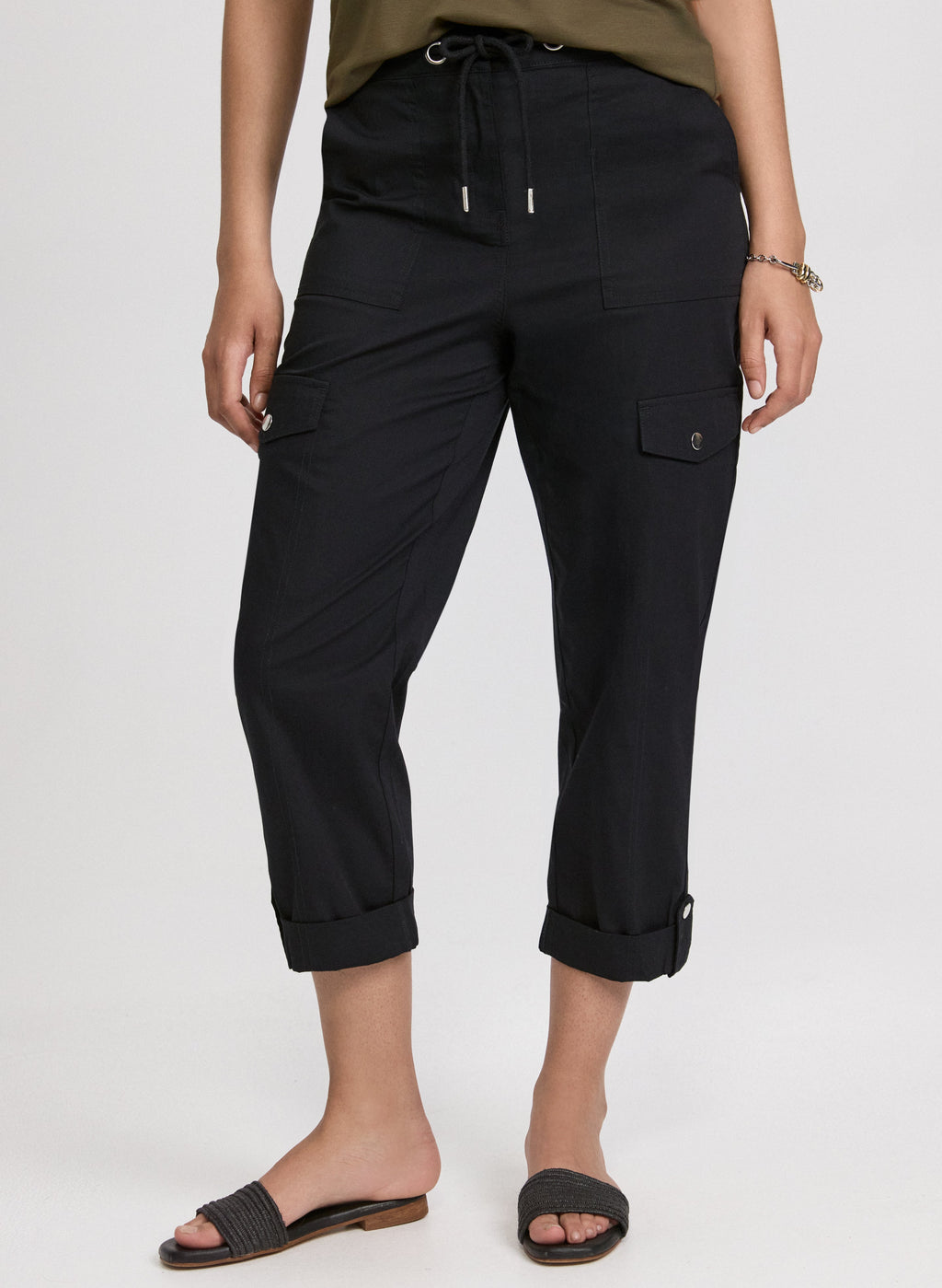 Cotton Drawstring Waist Cargo Capris