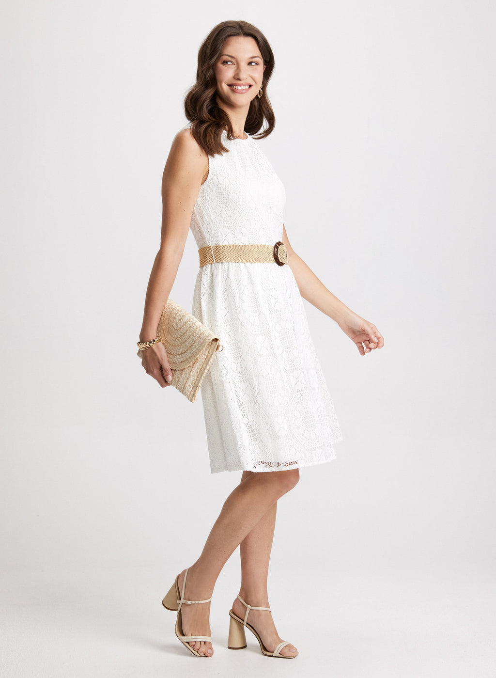 Belted Fit-&-Flare Crochet Dress
