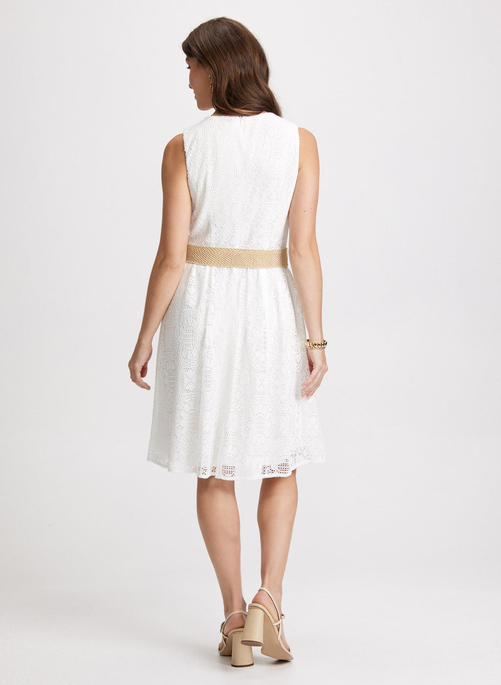 Belted Fit-&-Flare Crochet Dress