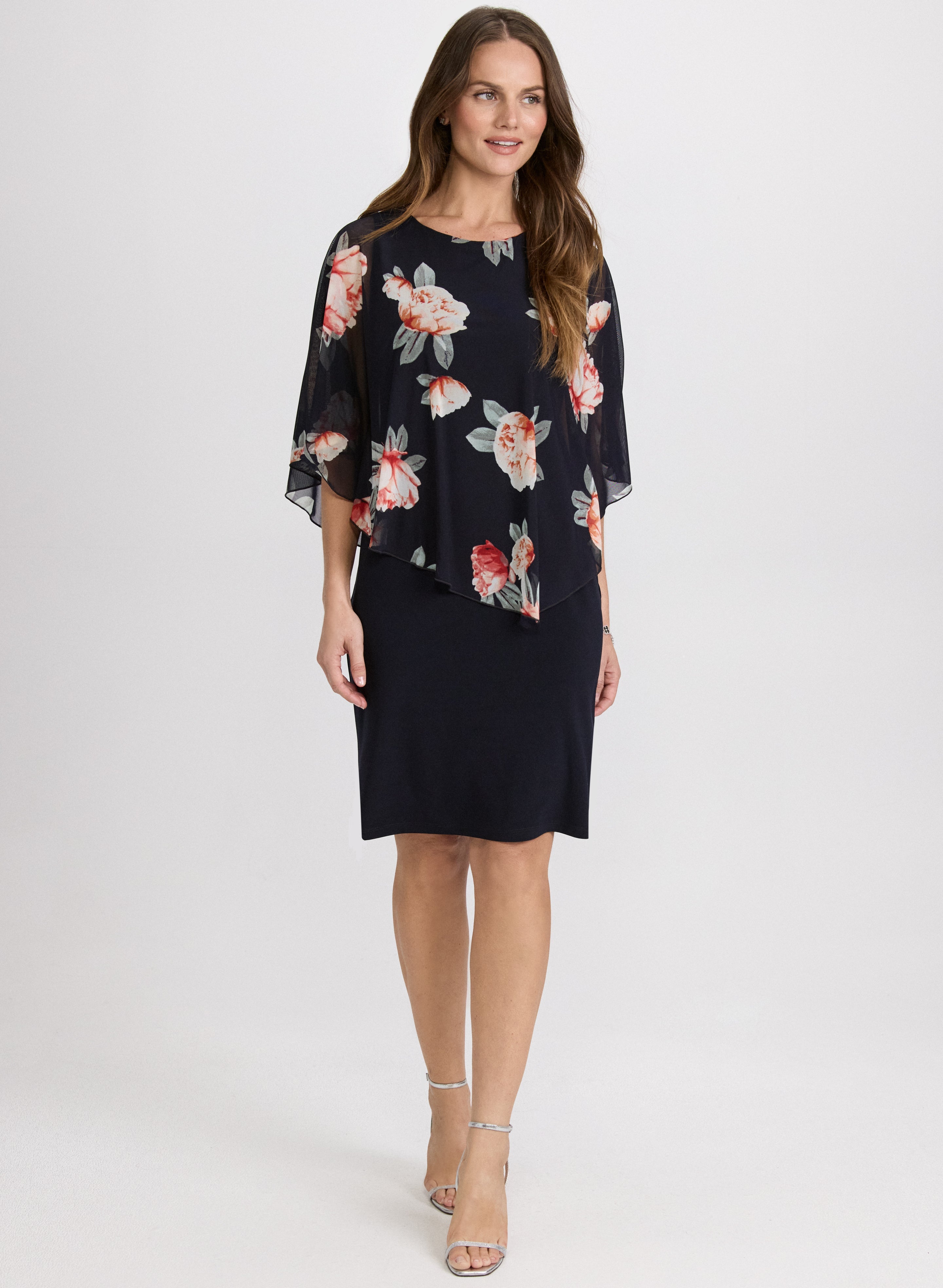Chiffon Floral Pocho & Jersey Dress