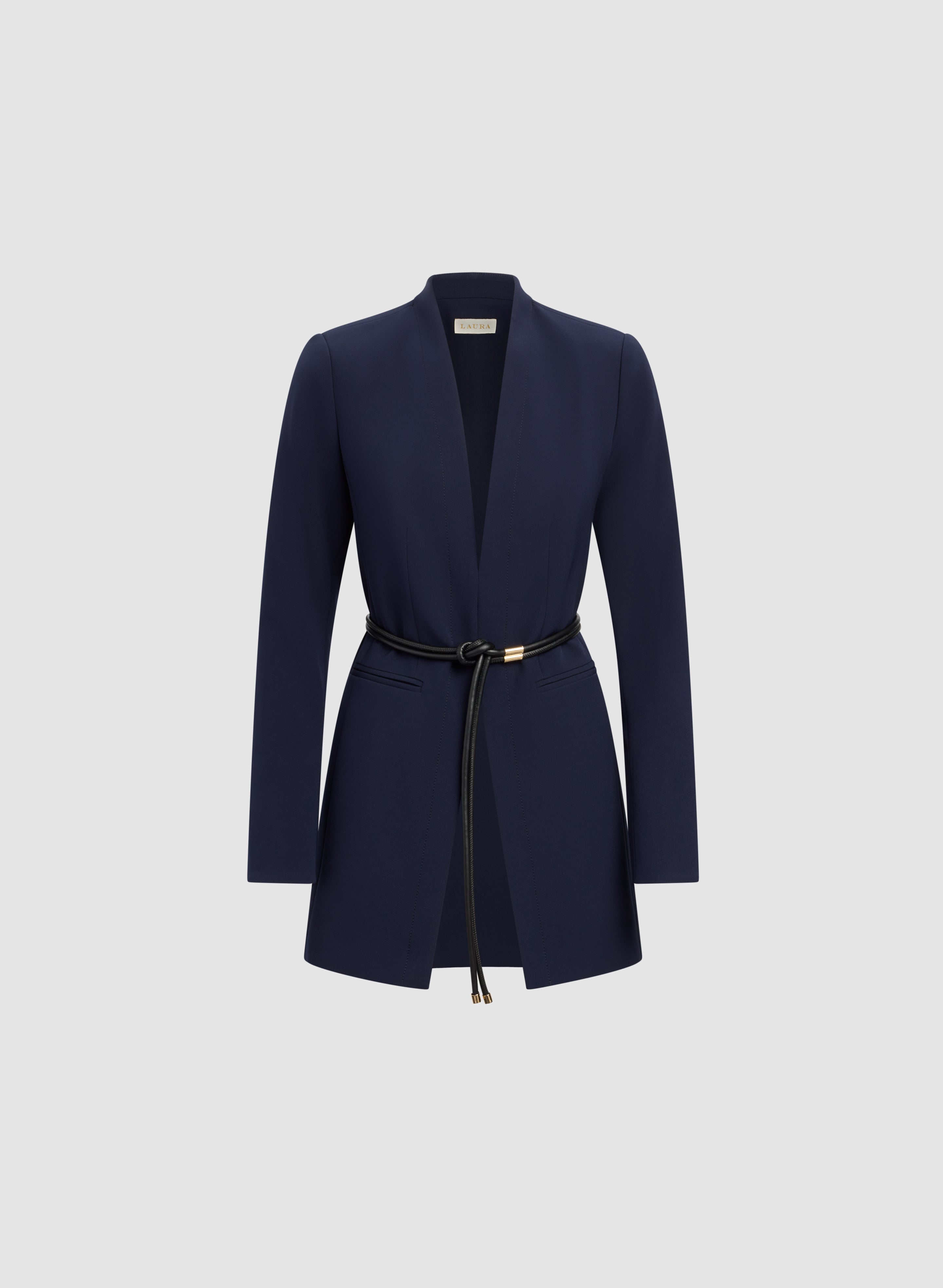 Belted Collarless Blazer