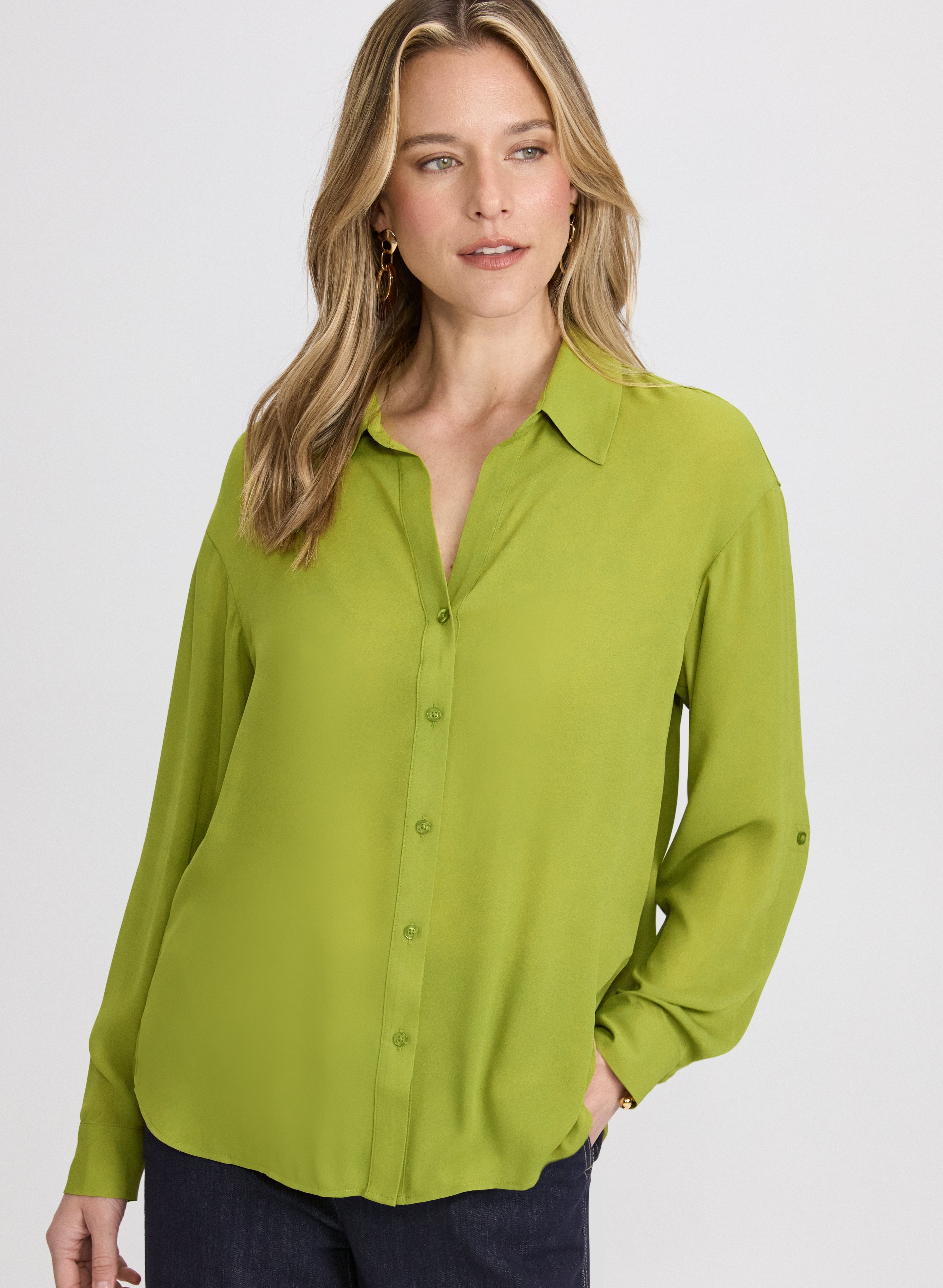 Crepe Button-Down Blouse